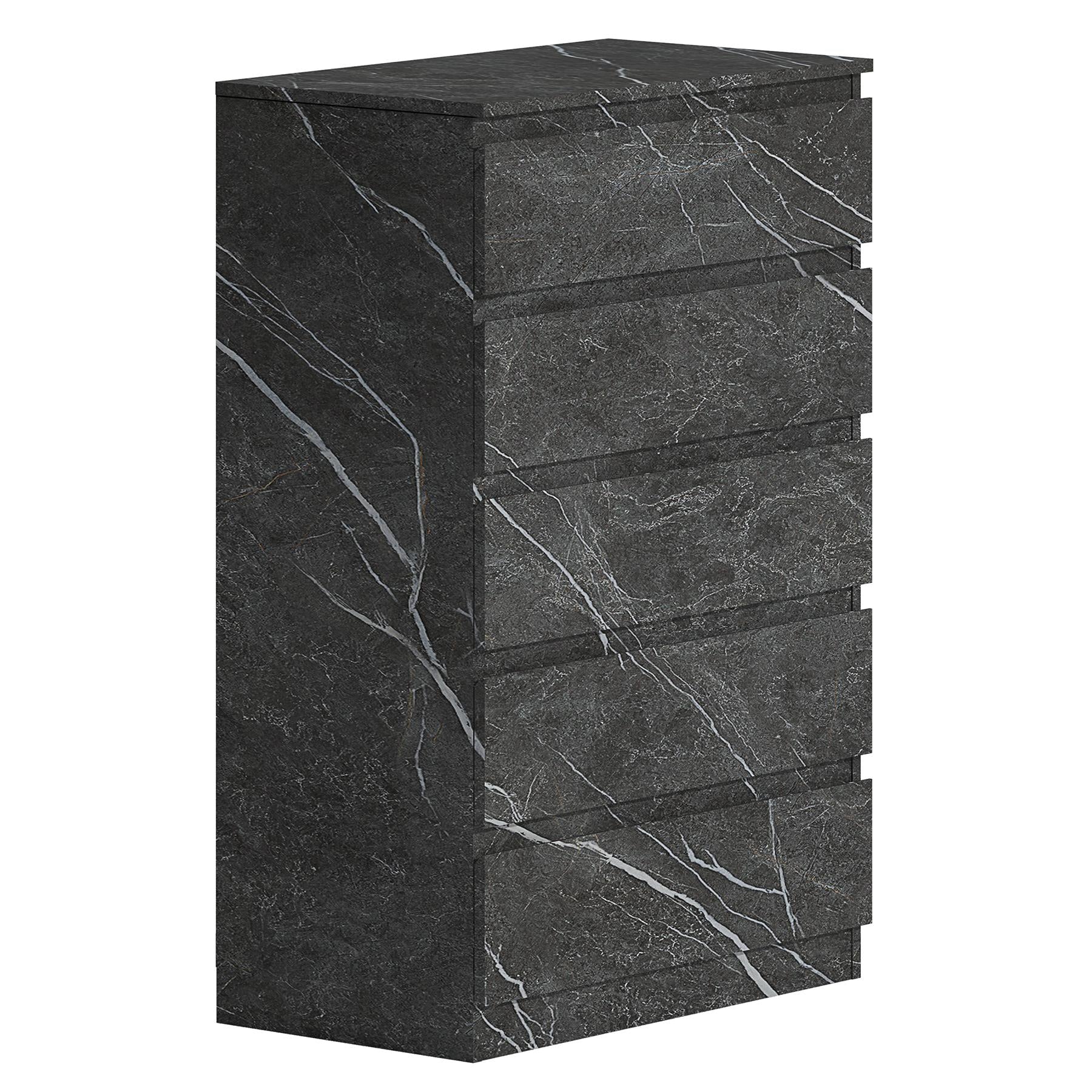 ZITA Grey Marble Effect 5 Drawer Chest - Modern Storage Unit, (L) 40cm x (W) 70cm x (H) 107cm, Stylish Bedroom Storage