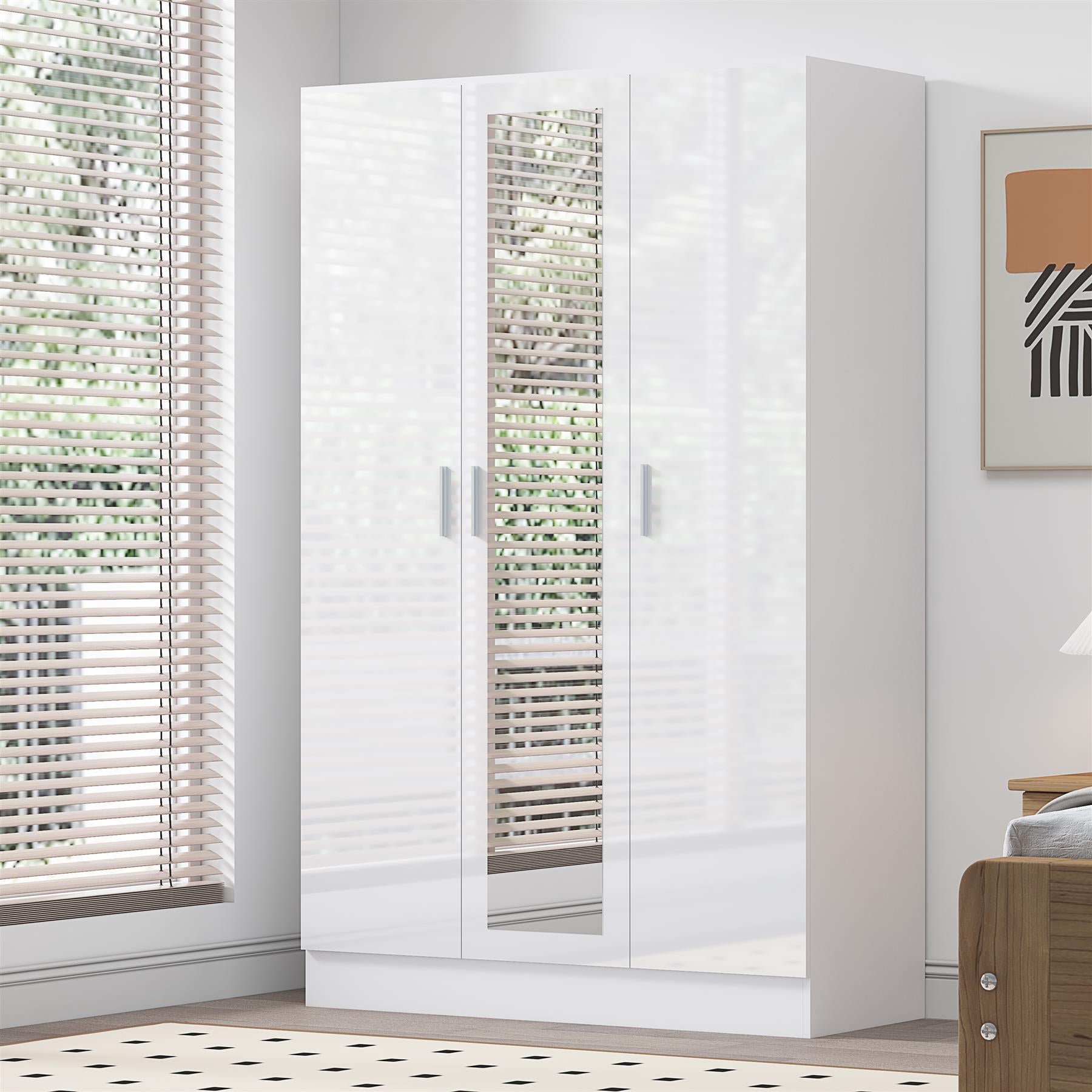 REFLECT Gloss Bedroom Furniture 3 Door Mirrored Wardrobe - 4 Colour Options