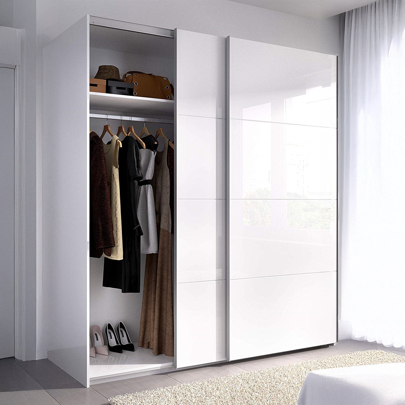 ARM White 2 Door Sliding Wardrobe 150cm Wide Contemporary Design.