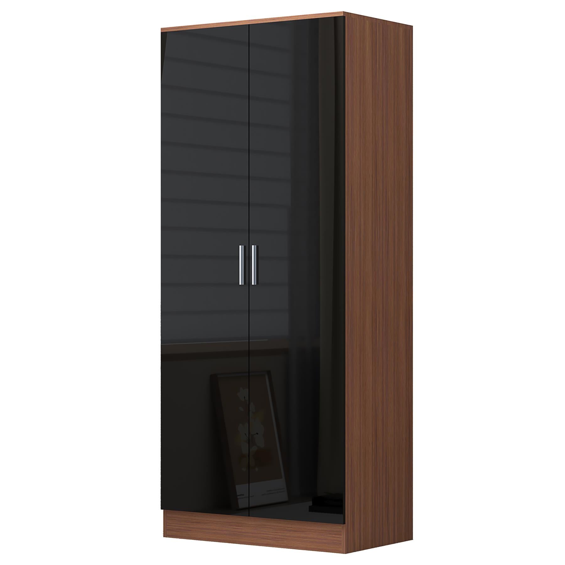 REFLECT High Gloss Bedroom Furniture Wardrobe Chest Bedside Desk - Black/Walnut