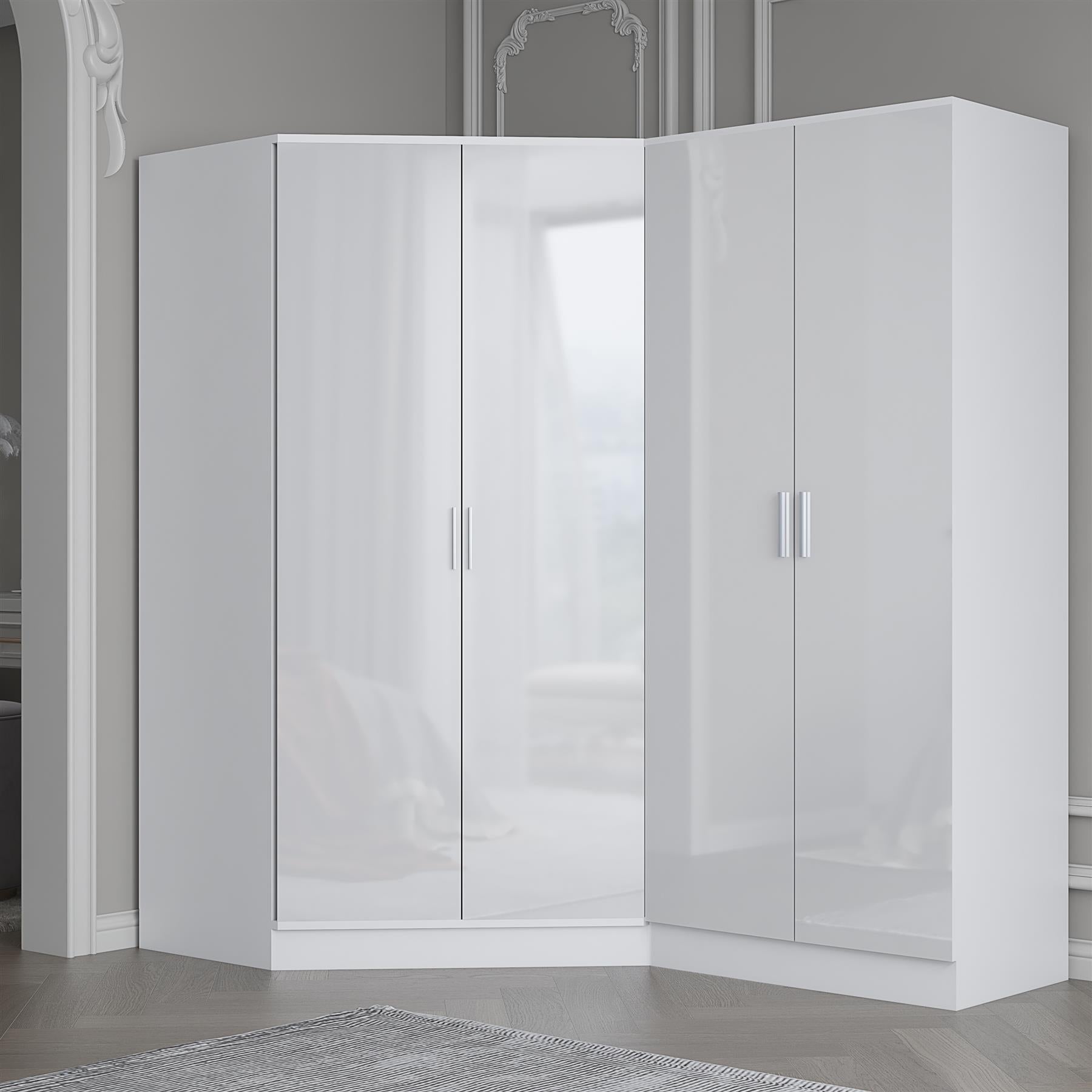 REFLECT Gloss 4 Door Wardrobe Bundle Inc 2 Door Corner + 2 Door Bedroom Set