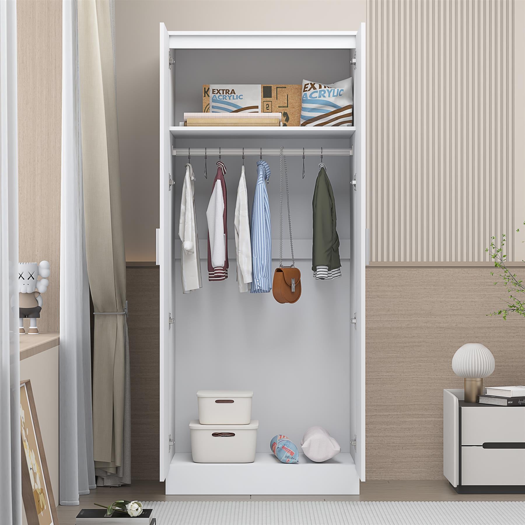 REFLECT High Gloss Bedroom Furniture Wardrobe Chest Bedside Desk Option in White