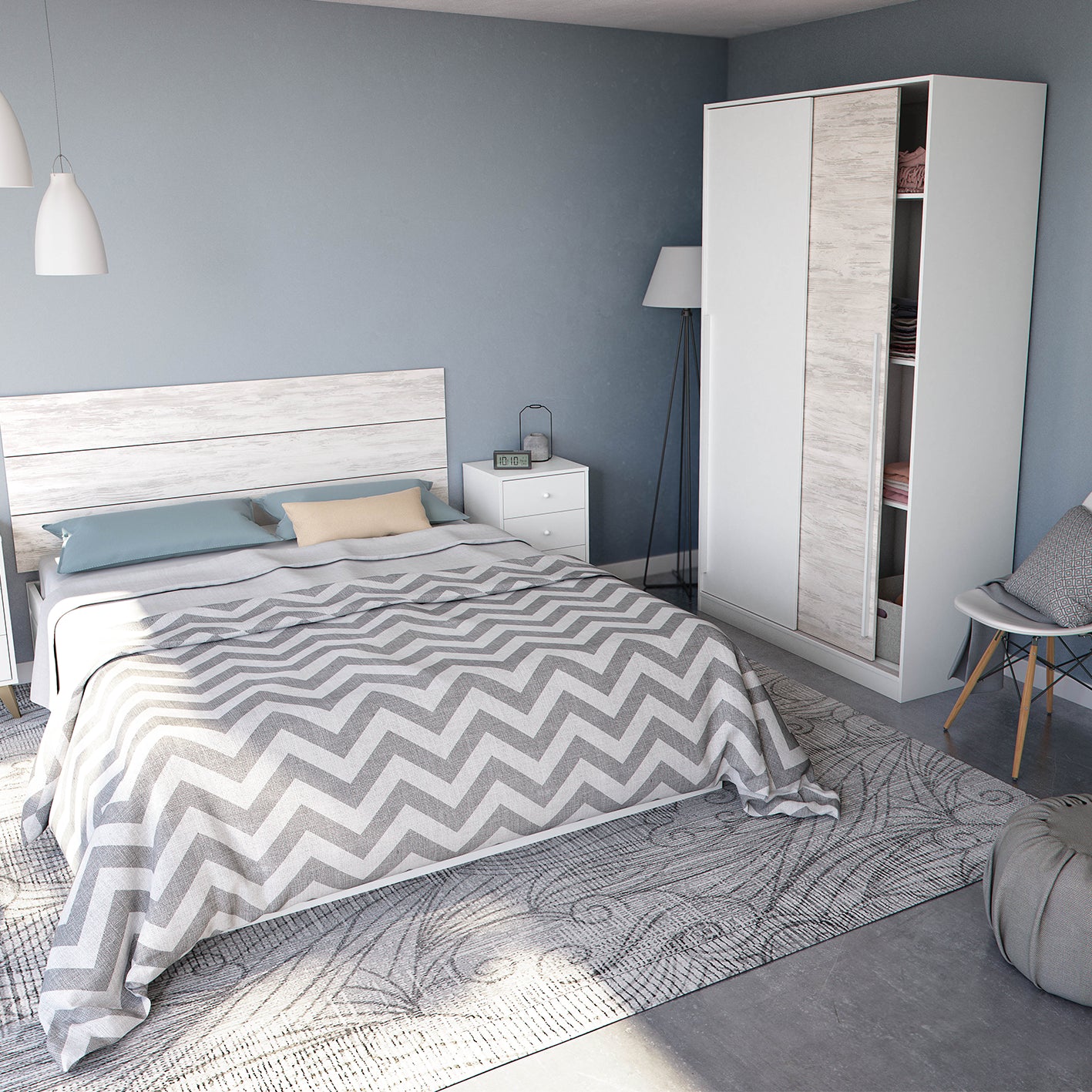 TOP 2 Door Large Modern Sliding Bedroom Wardrobe - White & Light Oak Finish - H: 200cm x W: 120cm x D: 50cm.