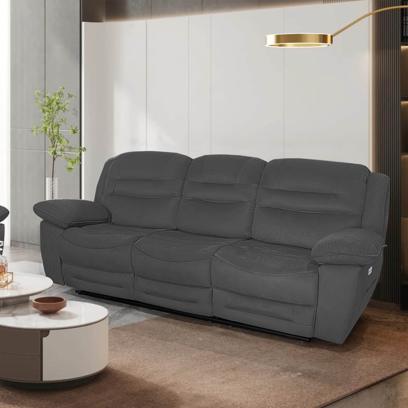 NAPOLI 3 + 3 Seater Electric Recliner Sofa Set - Grey Faux Suede