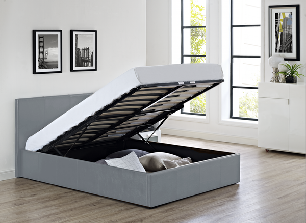 LUNA 4FT Small Double Faux Leather Ottoman Storage Bed in Grey