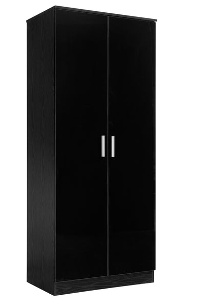 Reflect High Gloss 2 Door Plain Wardrobe In Black Gloss Black Oak Uk