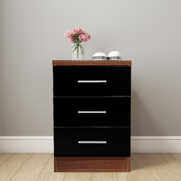 Black gloss and walnut deals chest of drawers