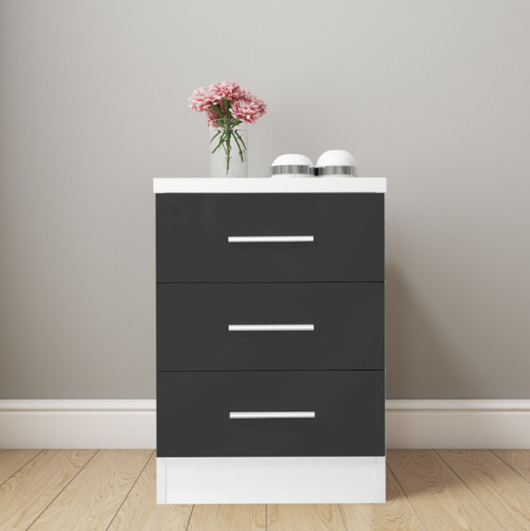 3 drawer high best sale gloss bedside table