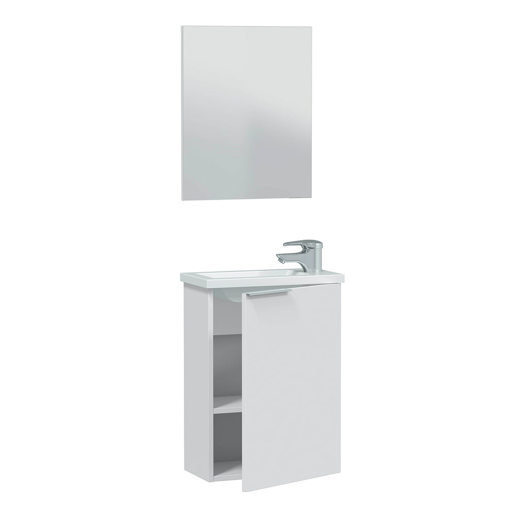 Gloss White 40cm Bathroom Vanity Unit with Sink and Mirror- Compact Basin Cabinet for Small Bathrooms.