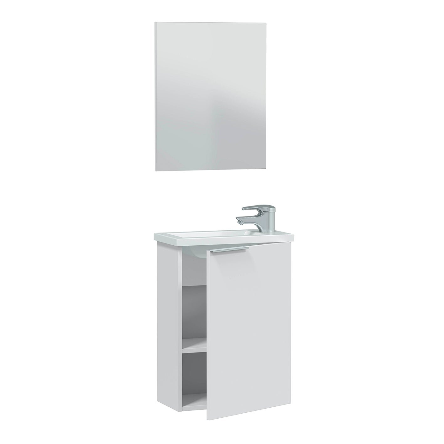 Gloss White 40cm Bathroom Vanity Unit with Sink and Mirror- Compact Basin Cabinet for Small Bathrooms.