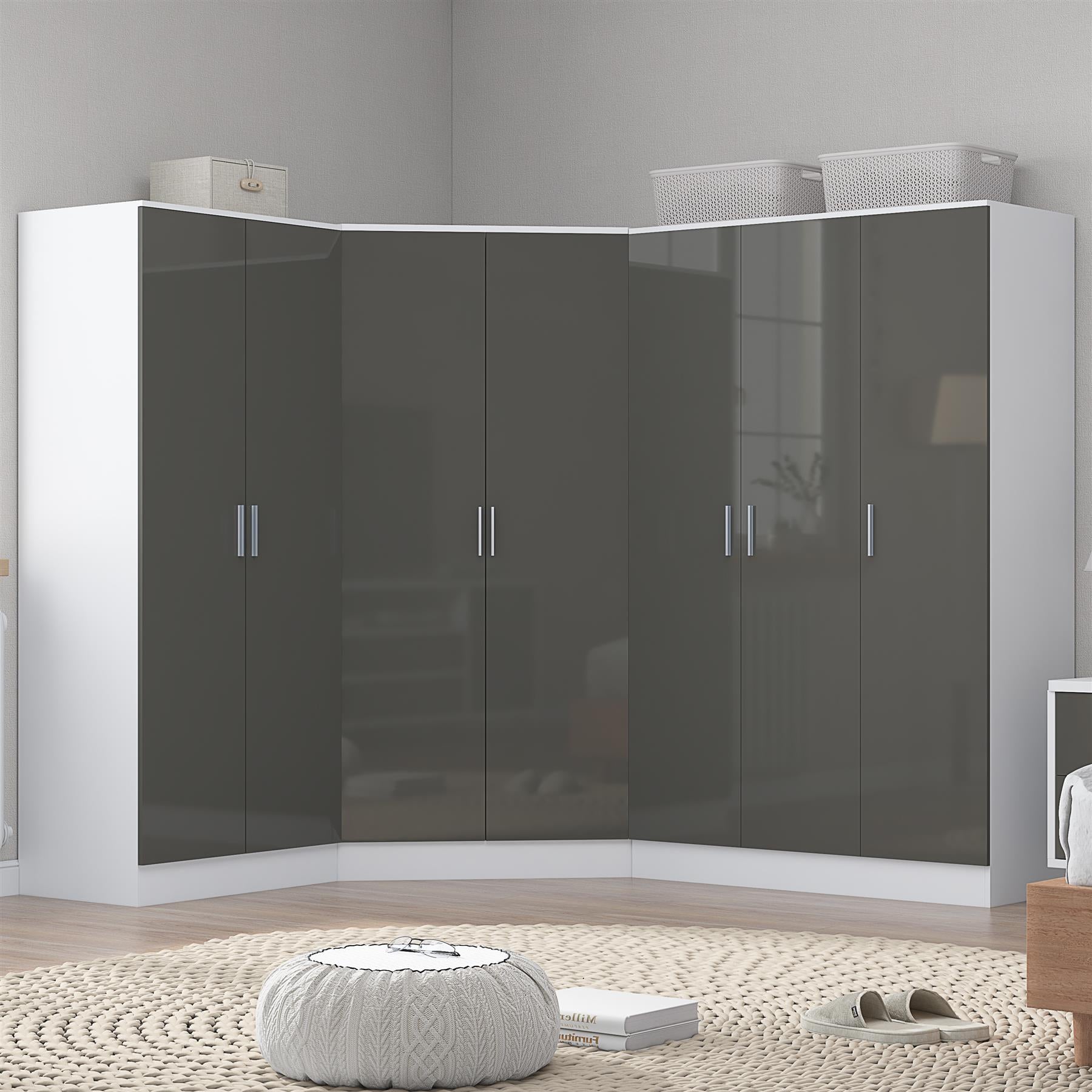 REFLECT Gloss 7 Door Wardrobe Bundle - Corner + 3dr Plain + Double Wardrobe