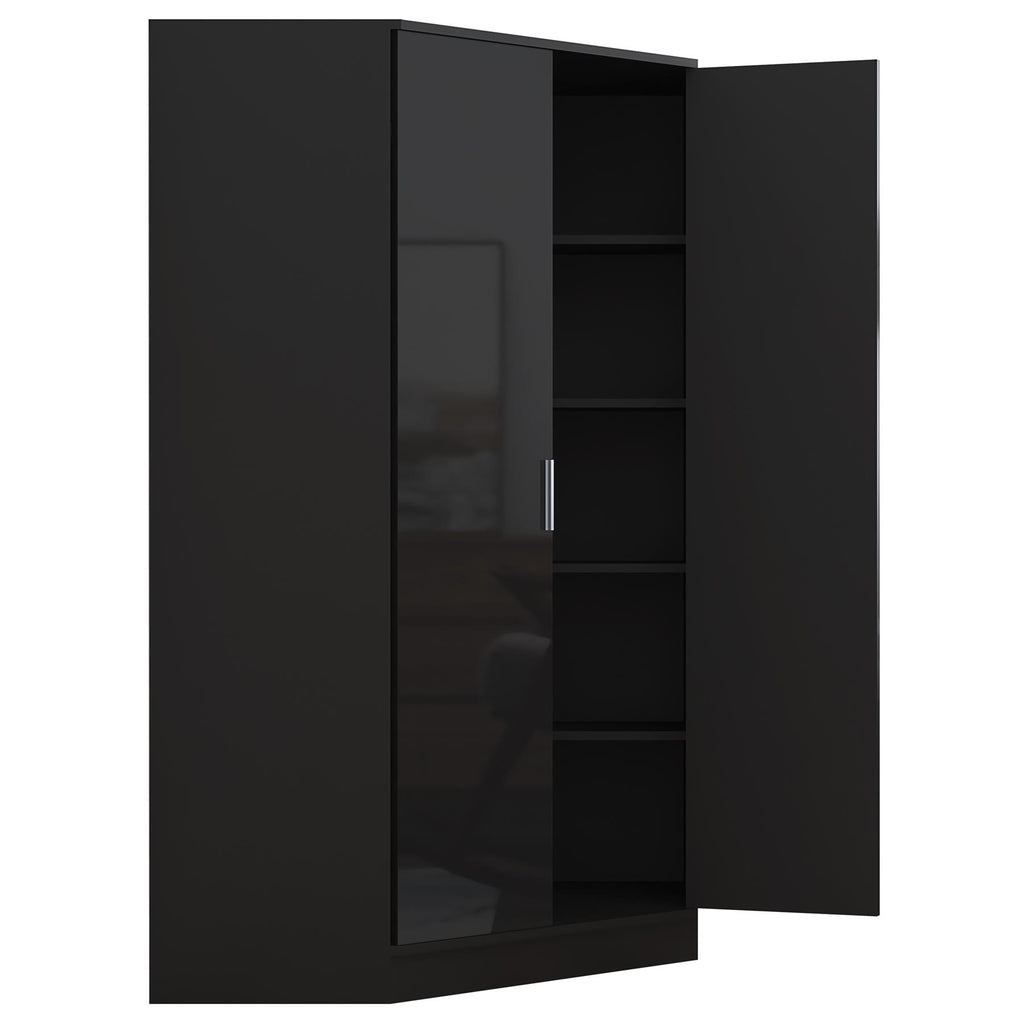 Reflect 3pc Wardrobe Bundle - 2 Door Corner + 2x 2 Door Plain - Black Gloss & Black Oak