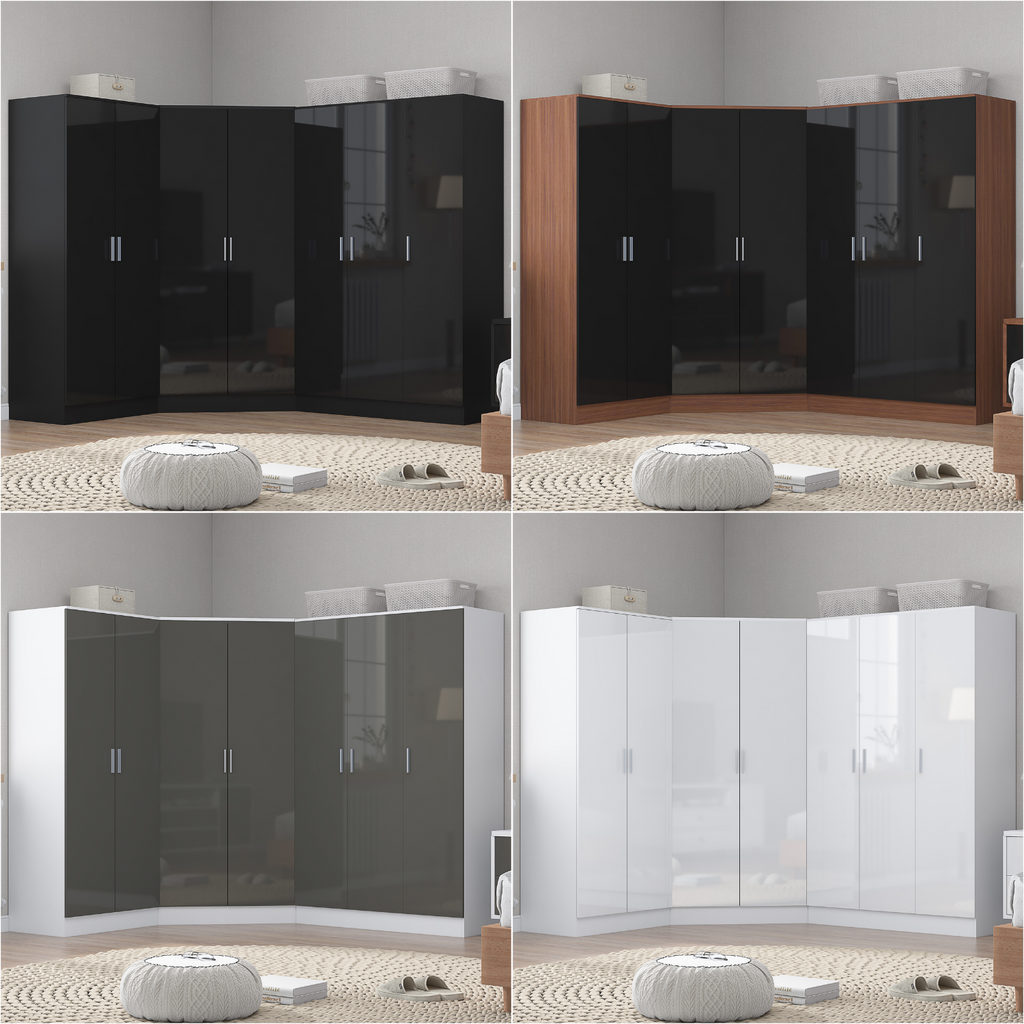 REFLECT Gloss 7 Door Wardrobe Bundle - Corner + 3dr Plain + Double Wardrobe