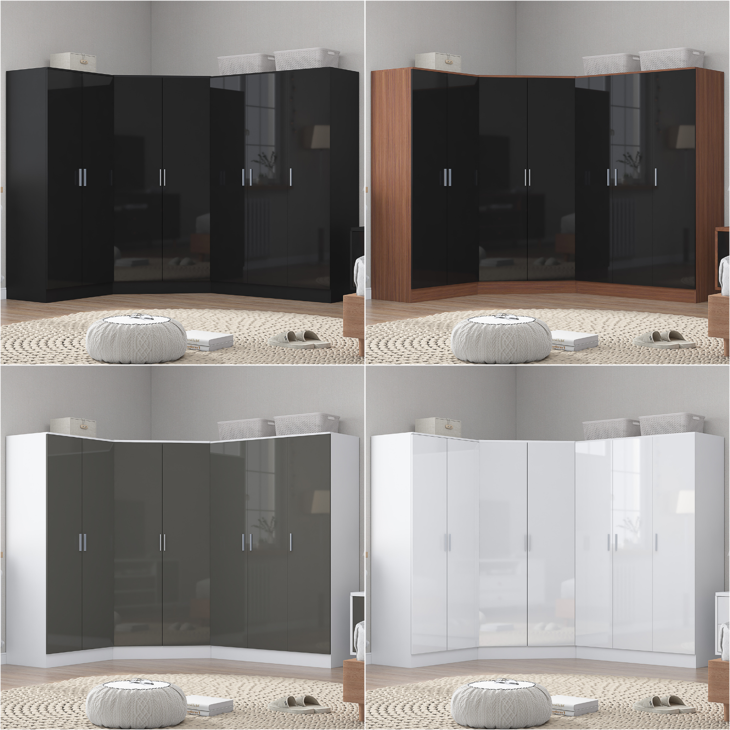 REFLECT Gloss 7 Door Wardrobe Bundle - Corner + 3dr Plain + Double Wardrobe