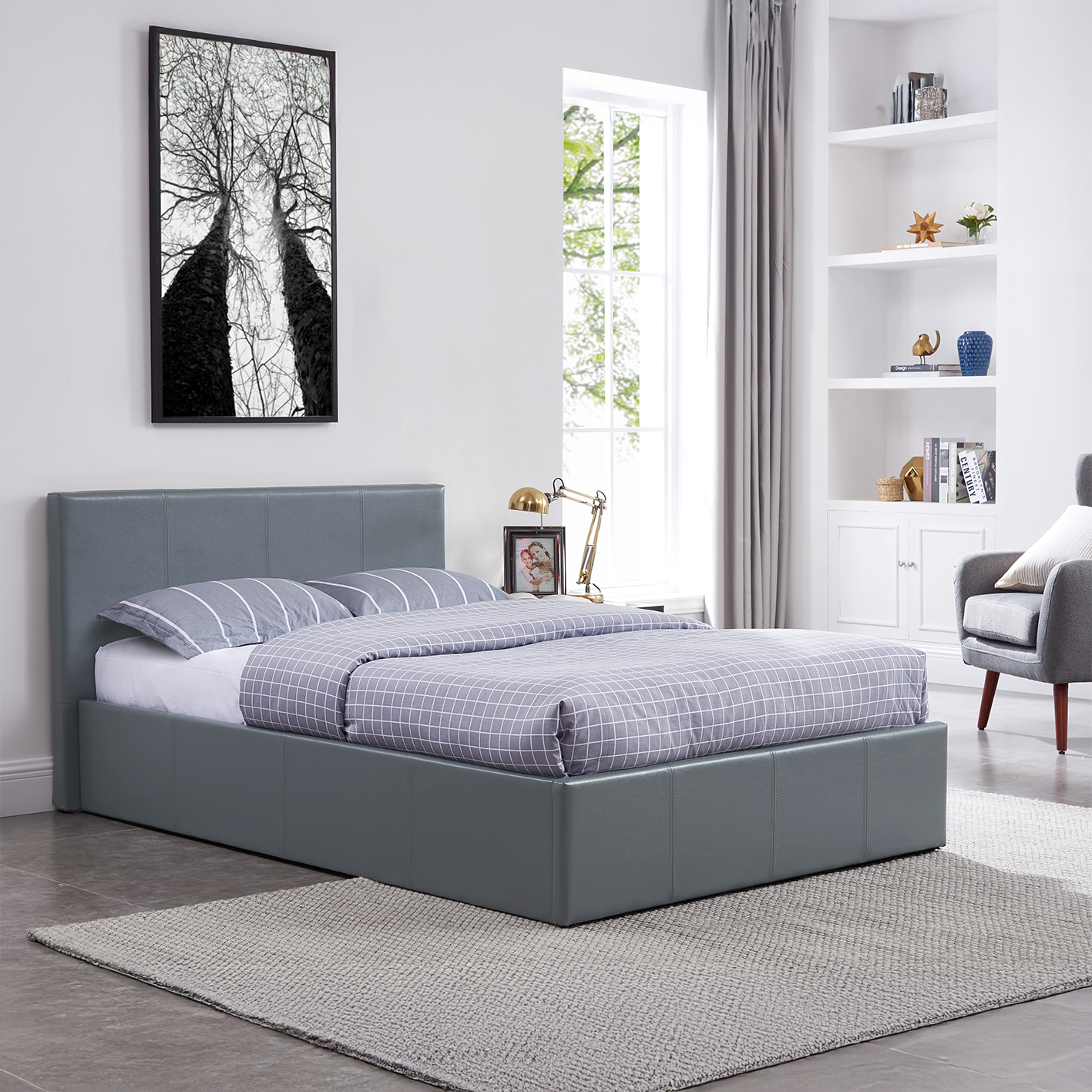 LUNA 4FT Small Double Grey Ottoman Storage Bed with Gas Lift