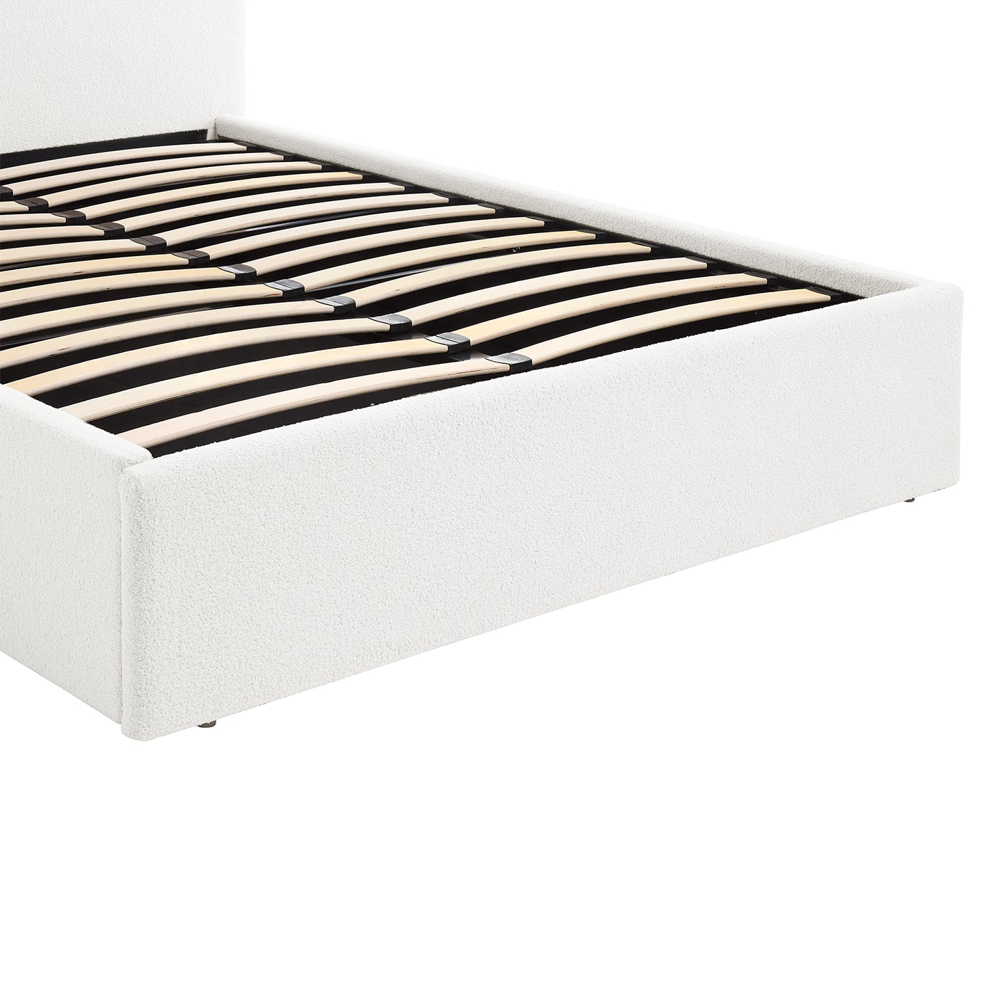 TEDDY BOUCLE 3FT Single White Ottoman Storage Bed Gas Lift Up with 25cm Memory Foam Mattress