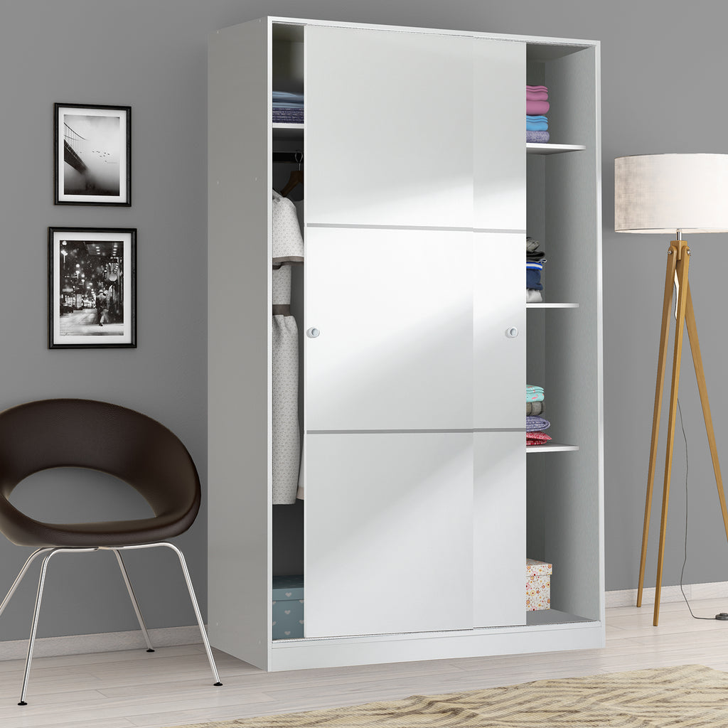TOP White 2 Door Large Modern Sliding Bedroom Wardrobe - H: 200cm x W: 120cm x D: 50cm.