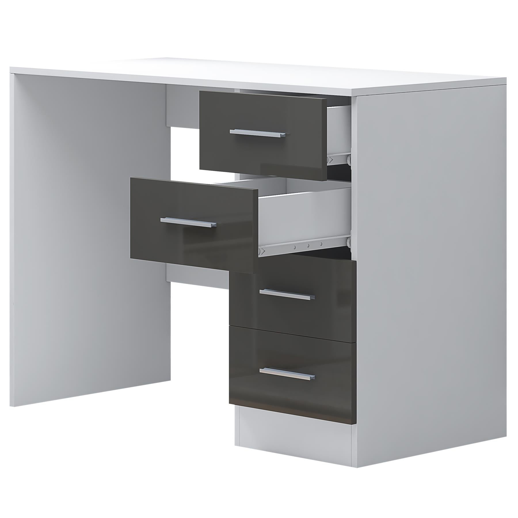 Reflect 4 Drawer Desk - Grey Gloss & Matt White - Modern Bedroom Storage for Vanity, Work or Study - H: 72cm x W: 99cm x D: 39.5cm