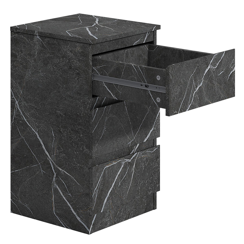 ZITA Grey Marble Effect 3 Drawer Bedside Table - Modern Nightstand, (L) 40cm x (W) 38cm x (H) 68cm, Stylish Bedroom Furniture