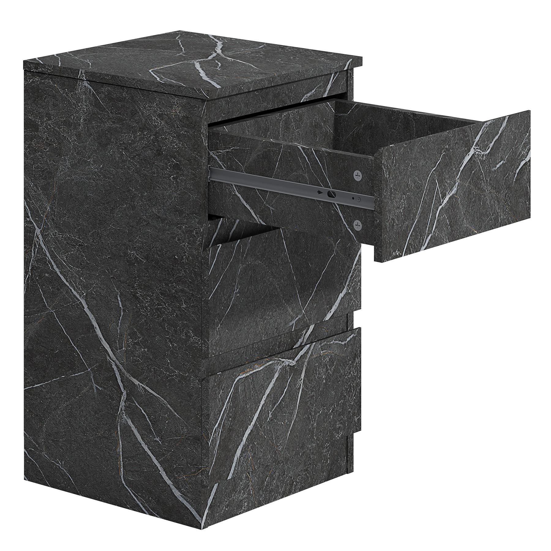 ZITA Grey Marble Effect 3 Drawer Bedside Table - Modern Nightstand, (L) 40cm x (W) 38cm x (H) 68cm, Stylish Bedroom Furniture