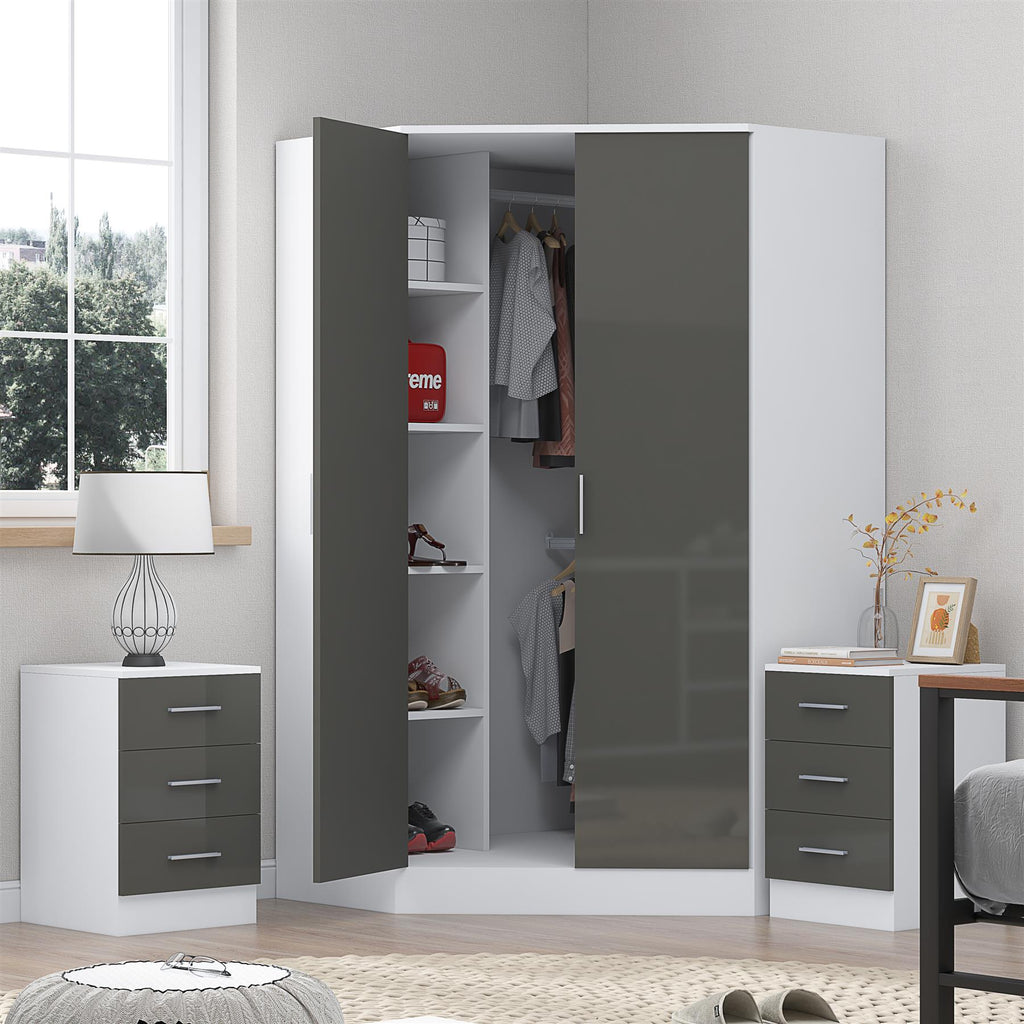 REFLECT 3pc Bedroom Set - 2 Door Corner + 2x Bedsides - 4 Colour Options