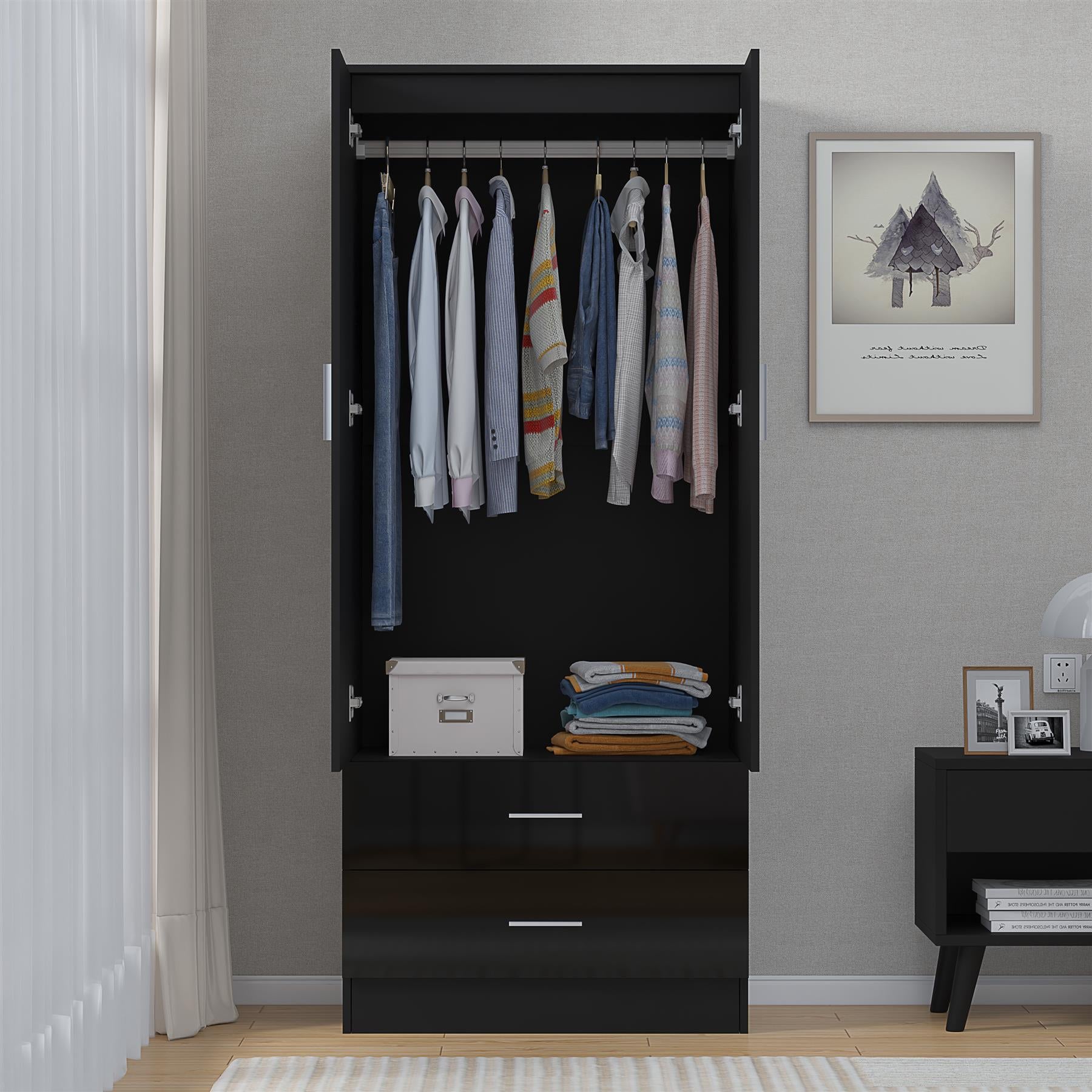 REFLECT Gloss Bedrooom 2 Door & 2 Drawer Combination Wardrobe - 4 Colour Options
