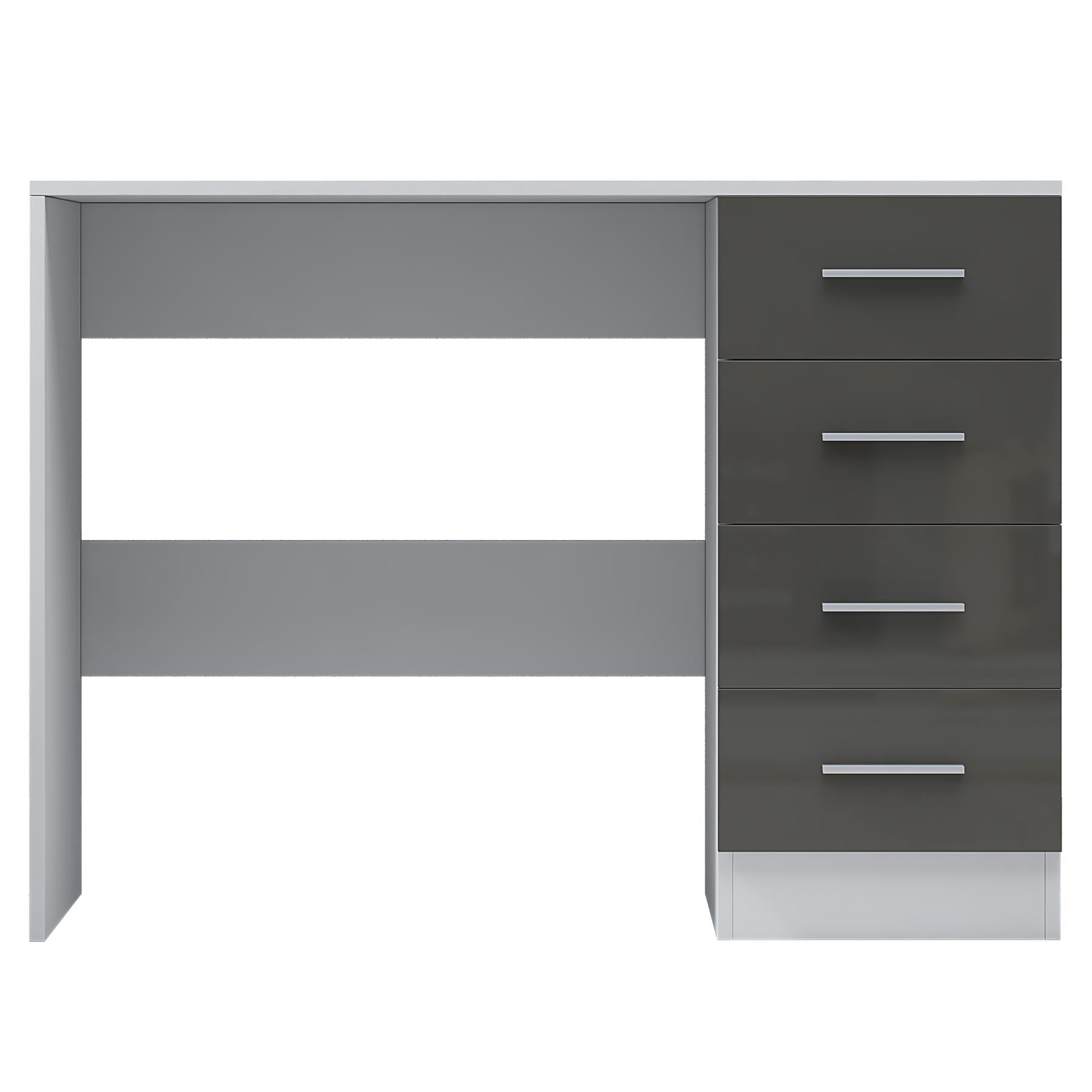 Reflect 4 Drawer Desk - Grey Gloss & Matt White - Modern Bedroom Storage for Vanity, Work or Study - H: 72cm x W: 99cm x D: 39.5cm