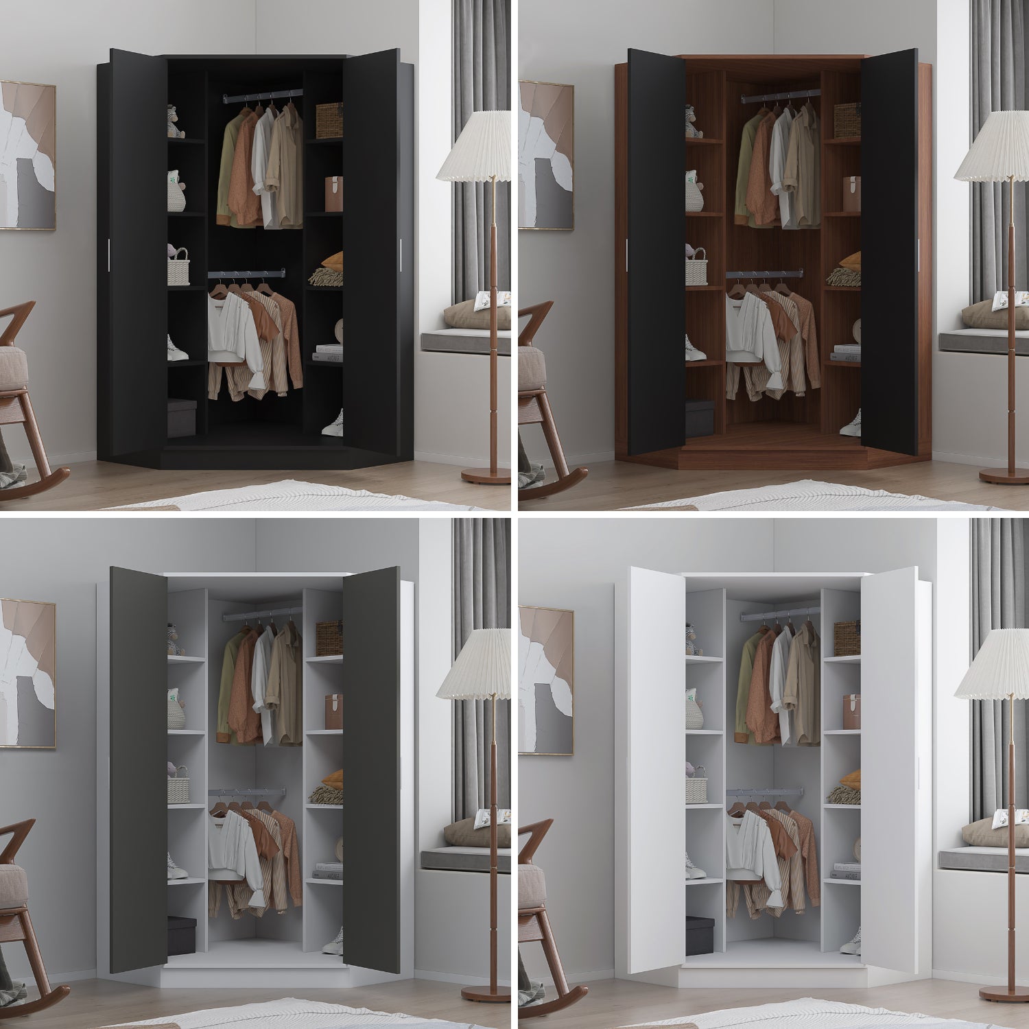 REFLECT Gloss Bedroom Furniture 2 Door Corner Wardrobe - 4 Colour Options