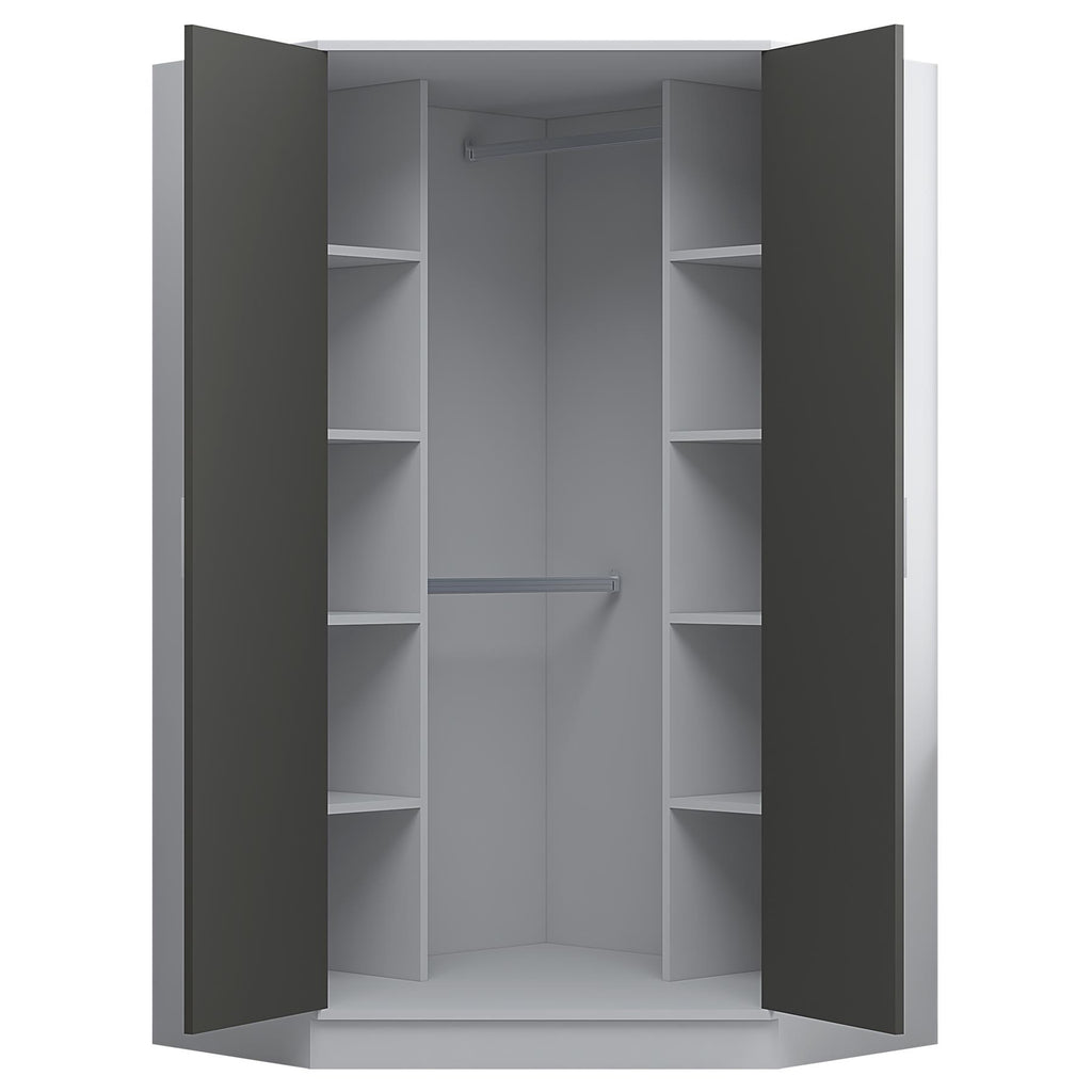Reflect 3pc Wardrobe Bundle - 2 Door Corner + 2 Door Plain + 1 Door Plain - Grey Gloss & Matt White