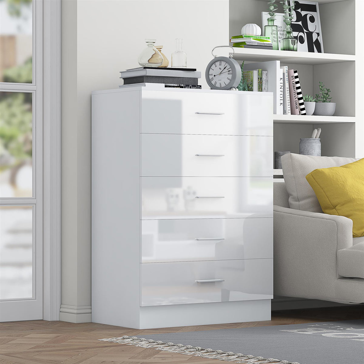 REFLECT Gloss Bedroom Furniture Tall 5 Drawer Chest of Drawers - 4 Col ...