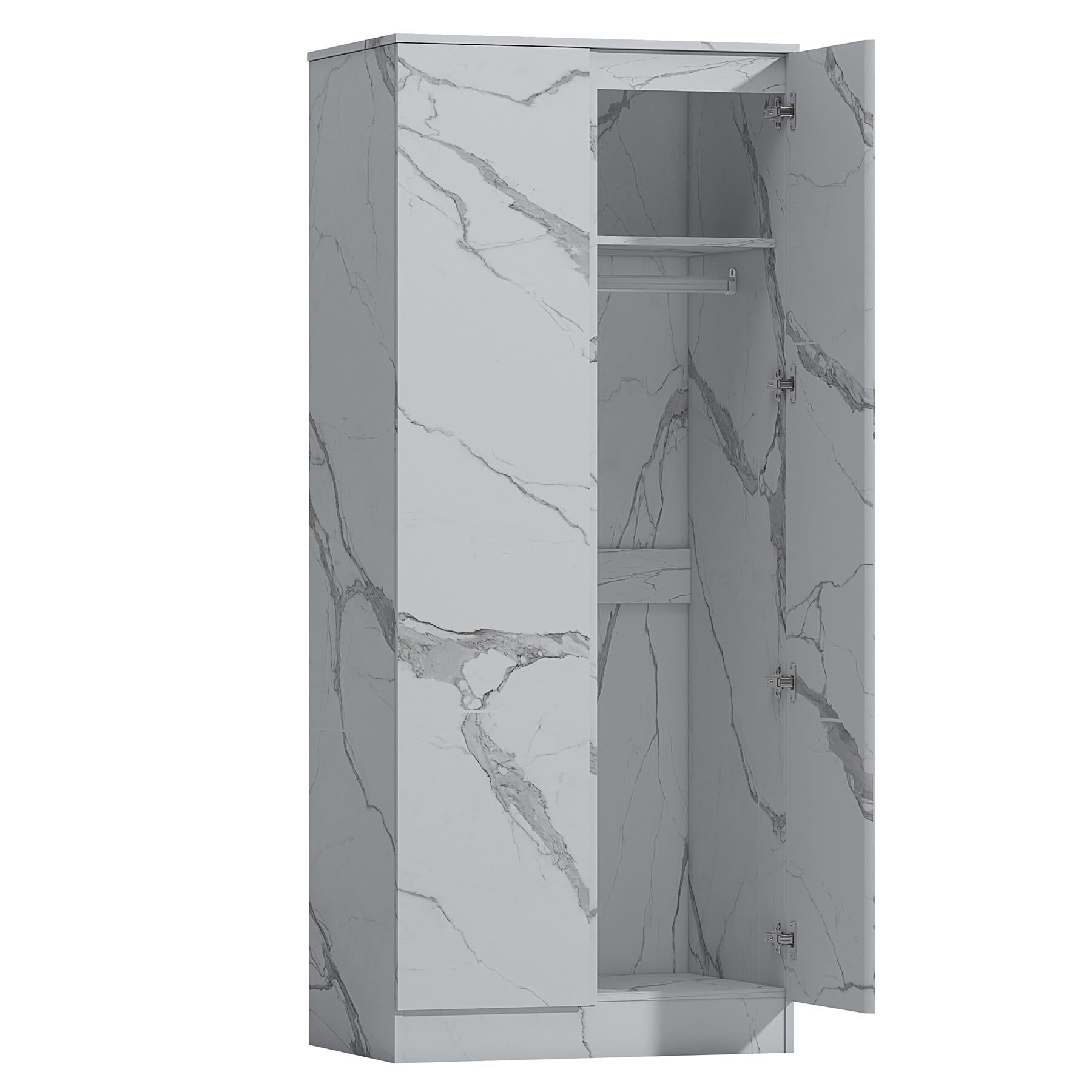 ZITA 2 Door PLAIN Wardrobe - White Marble Effect