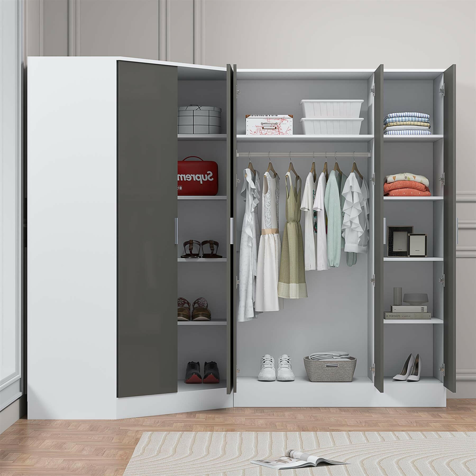 REFLECT Gloss 5 Door Corner Wardrobe Bundle Inc Corner + 3 Door Wardrobe Set