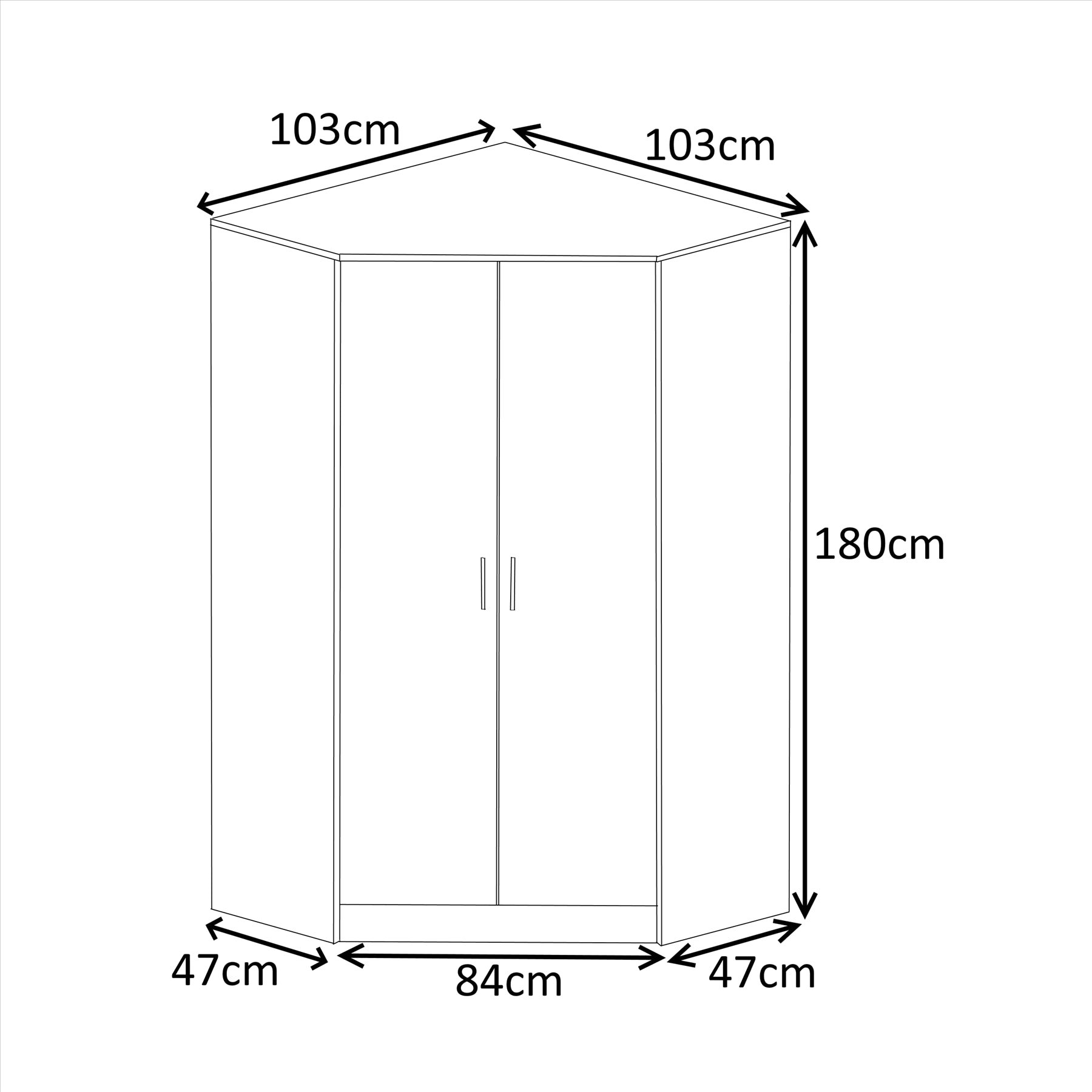 REFLECT Gloss Bedroom Furniture 2 Door Corner Wardrobe - 4 Colour Options
