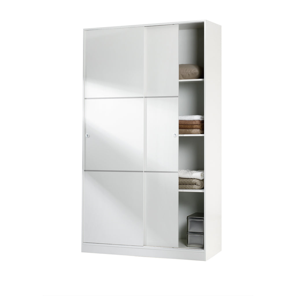 TOP White 2 Door Large Modern Sliding Bedroom Wardrobe - H: 200cm x W: 120cm x D: 50cm.