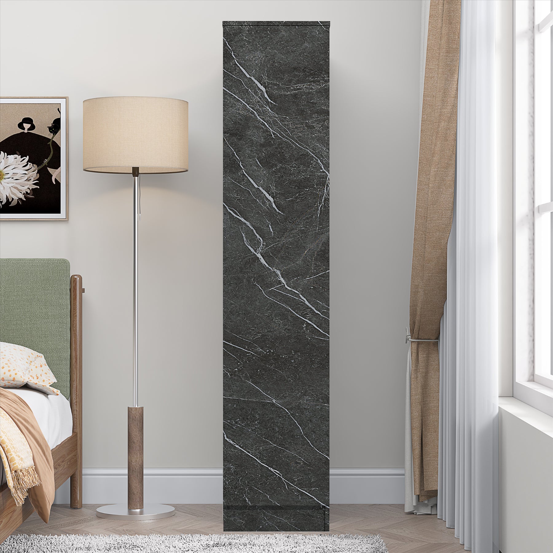 ZITA Compact 1-Door Wardrobe in Grey Marble Effect - Bedroom Storage, (L) 50cm x (W) 37.5cm x (H) 180cm, Stylish and Space-Saving