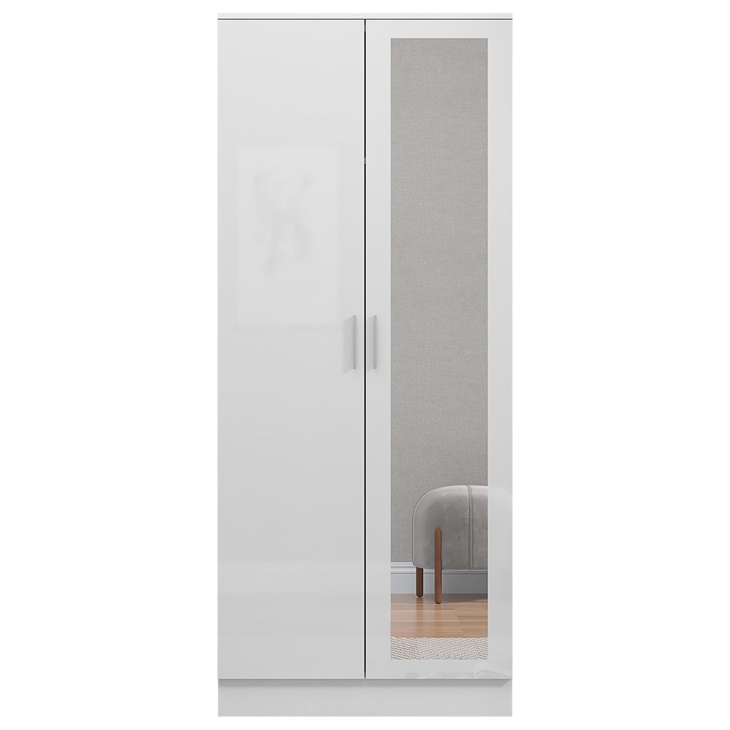 REFLECT - 1 Door Corner + 2 Door Mirror Wardrobe in Gloss White / Matt White