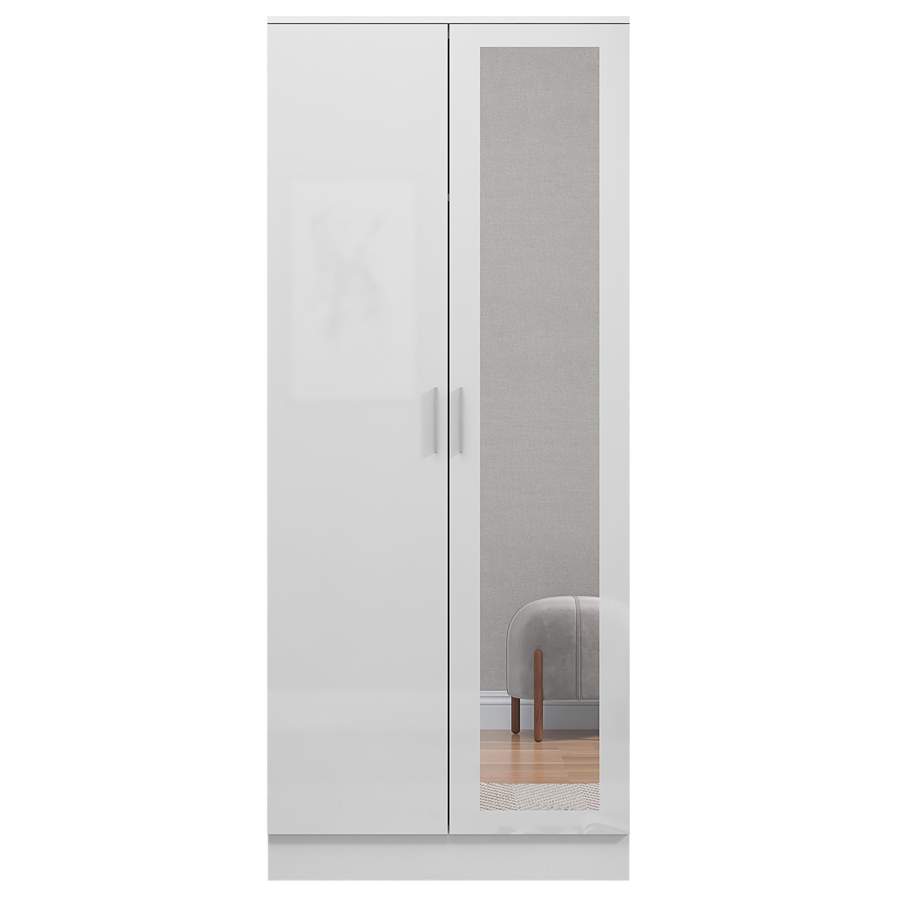 REFLECT - 1 Door Corner + 2 Door Mirror Wardrobe in Gloss White / Matt White