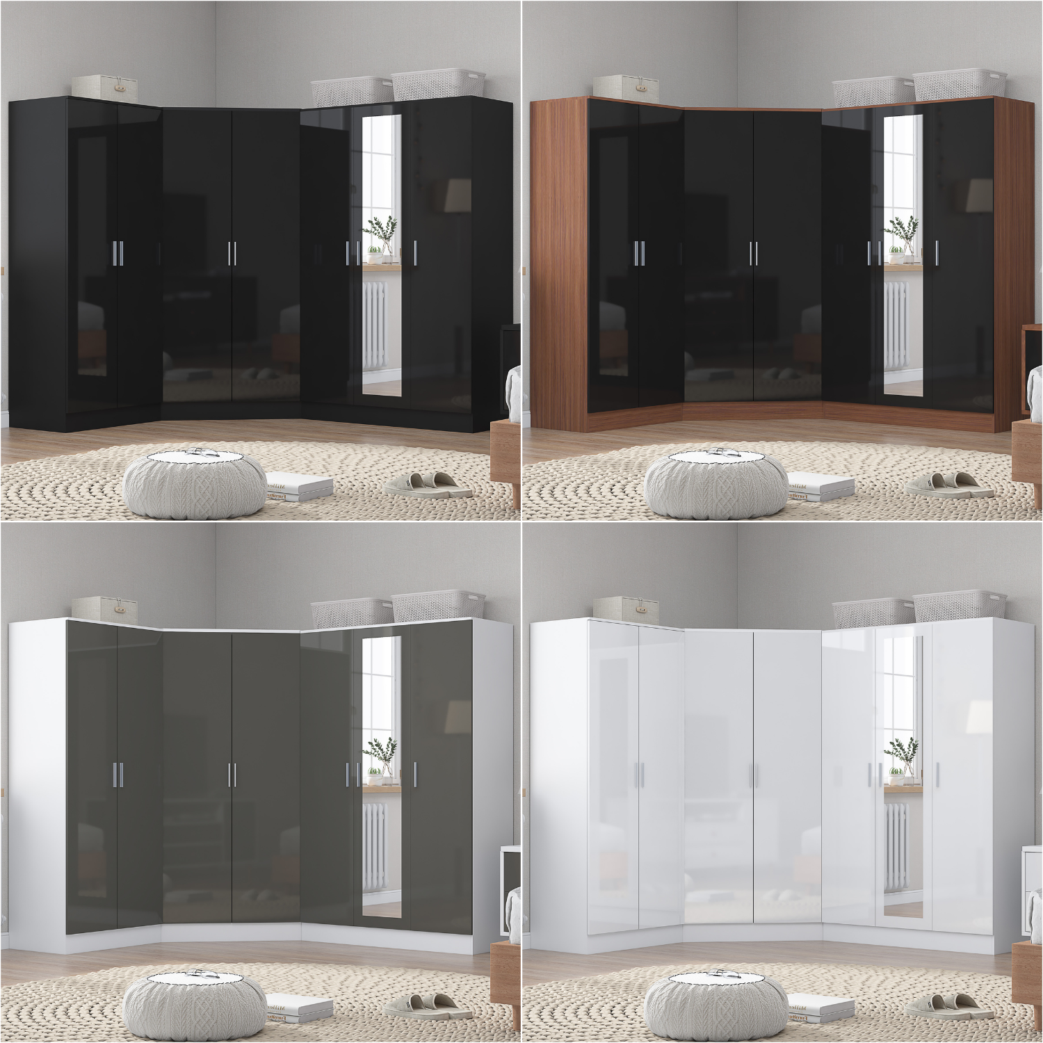 REFLECT Gloss 7 Door Wardrobe Bundle - Corner + 3dr Mirror + Double Wardrobe