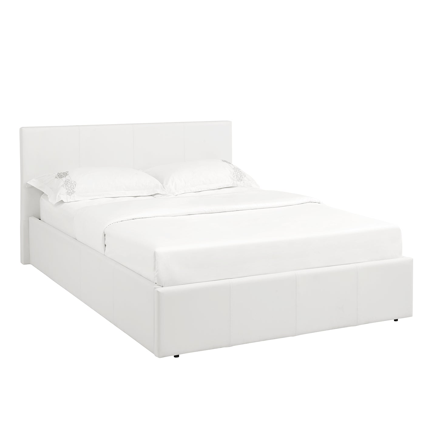 LUNA 4FT Small Double White Ottoman Storage Bed with Gas Lift & 20cm Thick Memory Foam Mattress - L: 203cm x W: 138cm x H: 88.5cm