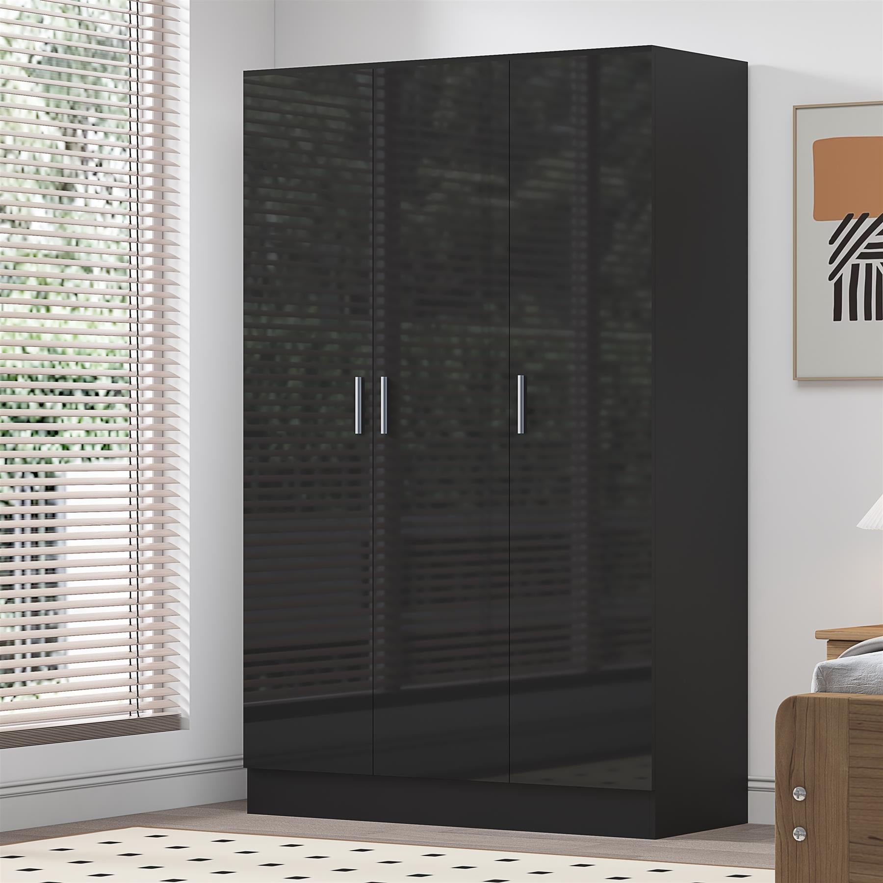 REFLECT Gloss Bedroom Furniture 3 Door Plain Wardrobe - 4 Colour Options