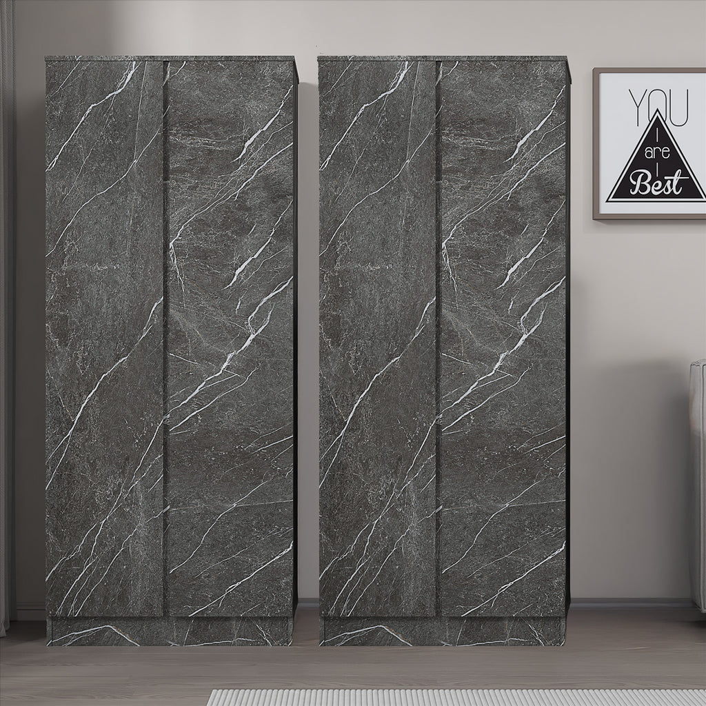ZITA Grey Marble Effect 2 Piece Wardrobe Bundle - 2 x 2-Door Wardrobes, (L) 50cm x (W) 76cm x (H) 180cm.