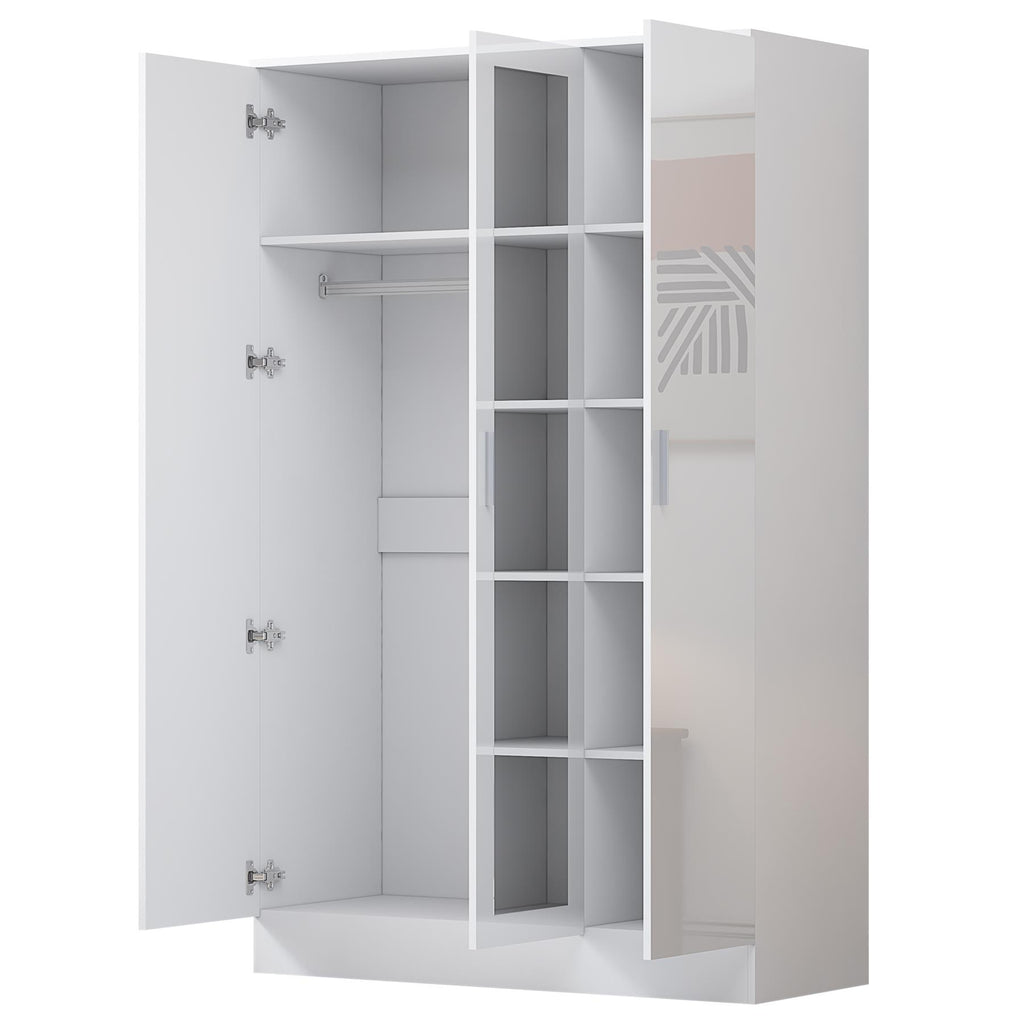 Reflect 3pc Wardrobe Bundle - 2 Door Corner + 3 Door Mirror + 2 Door Plain - White Gloss & Matt White