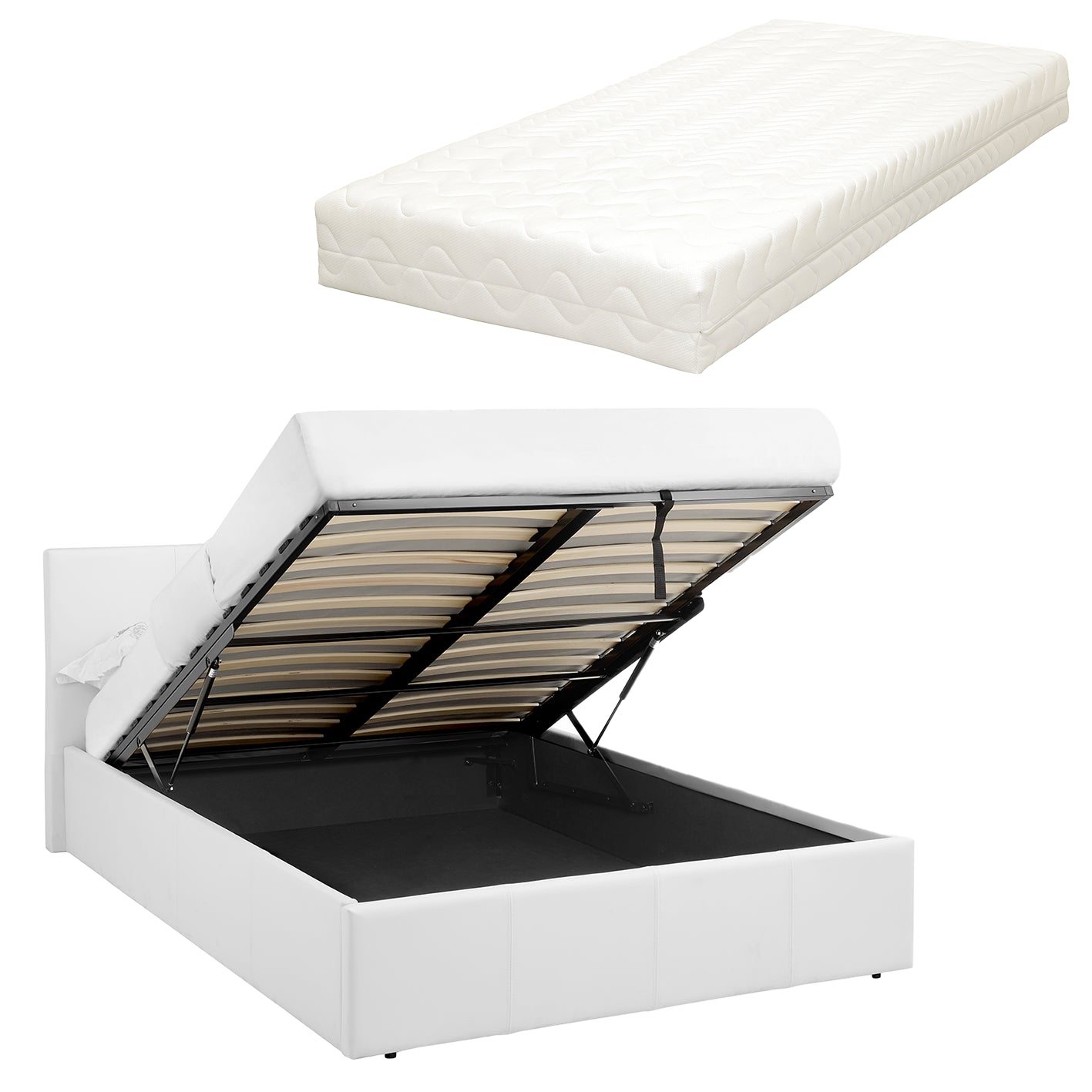 LUNA 4FT Small Double Faux Leather Ottoman Storage Bed-Mattress & Colour Options