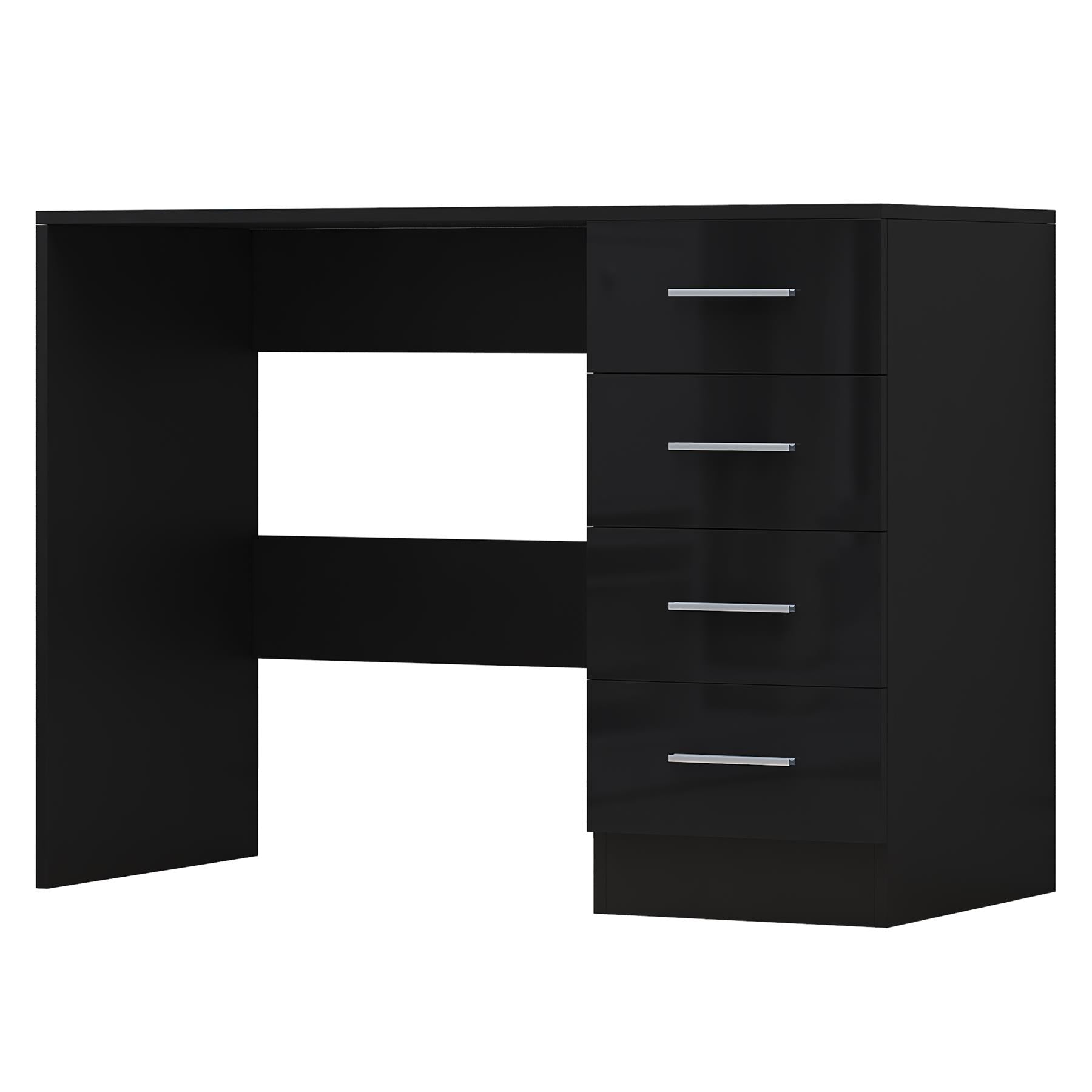 Reflect 4 Drawer Desk - Black Gloss & Black Oak - Modern Bedroom Storage for Vanity, Work or Study - H: 72cm x W: 99cm x D: 39.5cm
