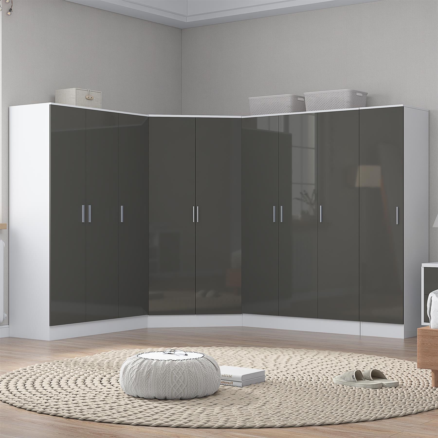 REFLECT Gloss Large 9 Door Corner Modular Wardrobe Bedroom Furniture Bundle Set