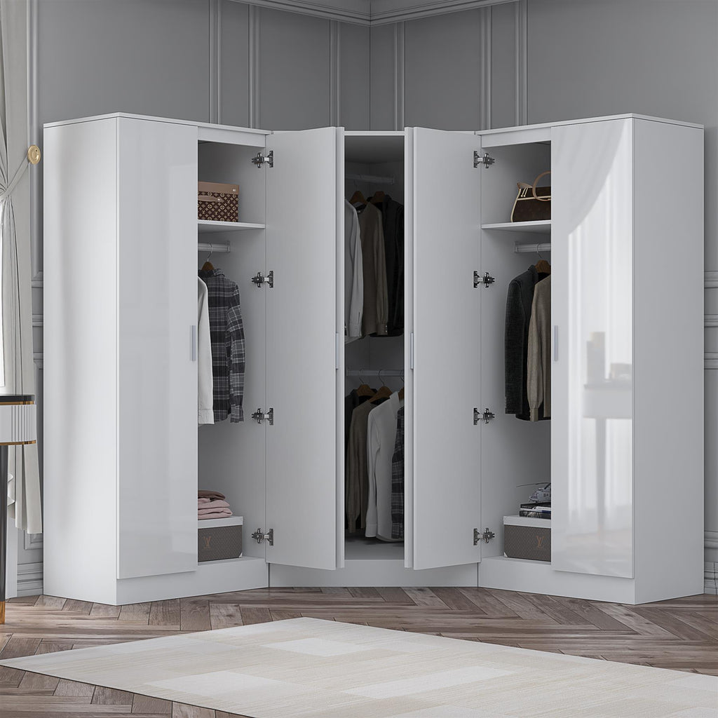 Reflect 3pc Wardrobe Bundle - 2 Door Corner + 2x 2 Door Plain - White Gloss & Matt White