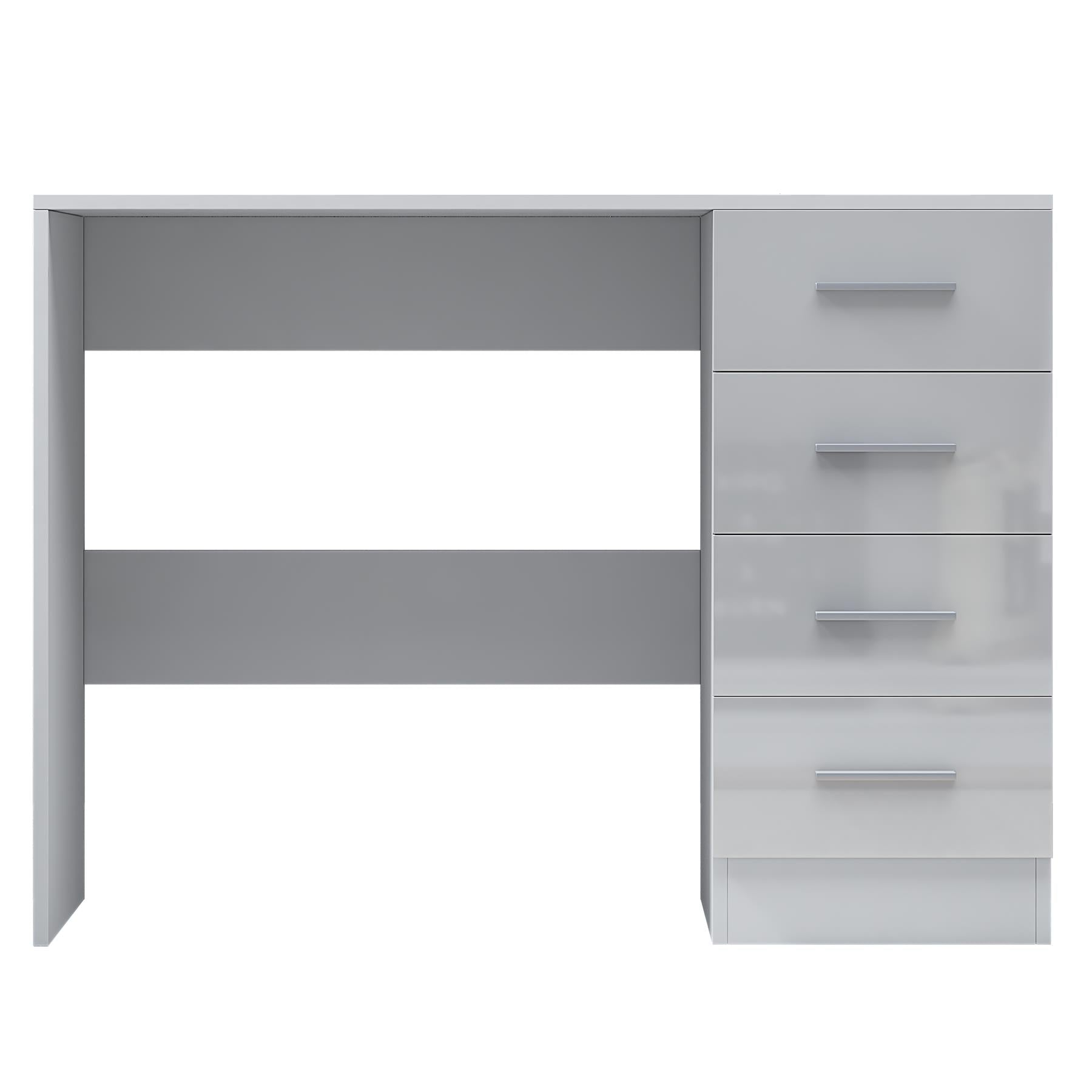Reflect 4 Drawer Desk - White Gloss & Matt White - Modern Bedroom Storage for Vanity, Work or Study - H:72cm x W: 99cm x D: 39.5cm