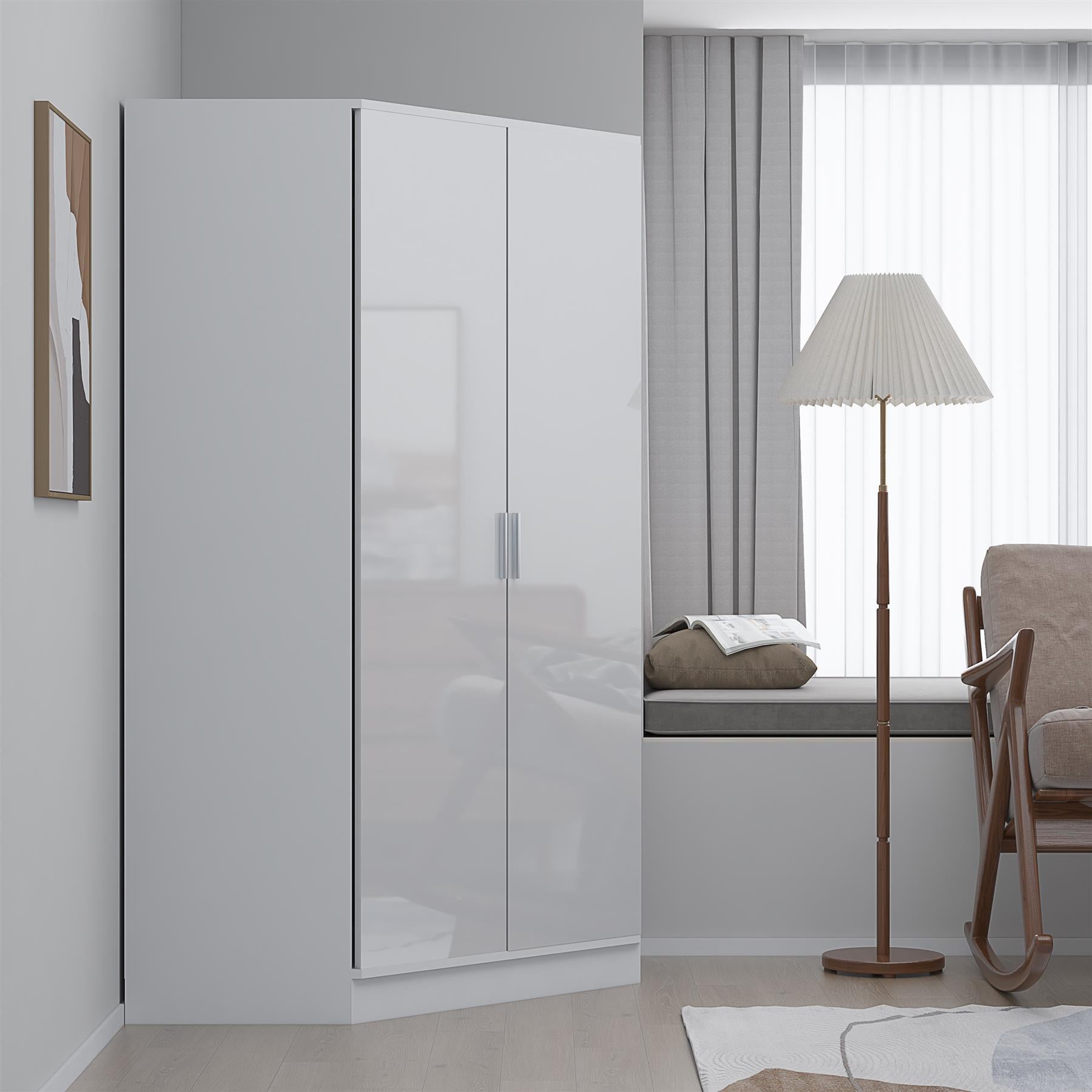 REFLECT Gloss Bedroom Furniture 2 Door Corner Wardrobe - 4 Colour Options