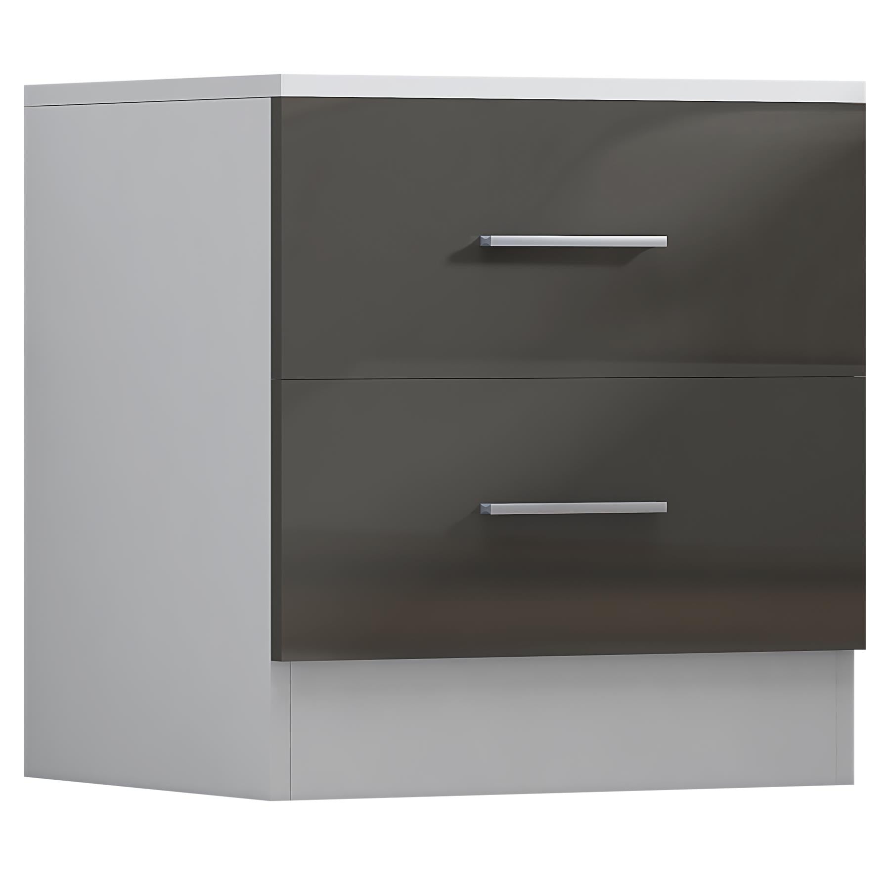 Reflect 2 Drawer Bedside - Grey Gloss & Matt White - Modern Nightstand for Bedroom Storage - H: 48.5cm x W: 45cm x D: 39.5cm