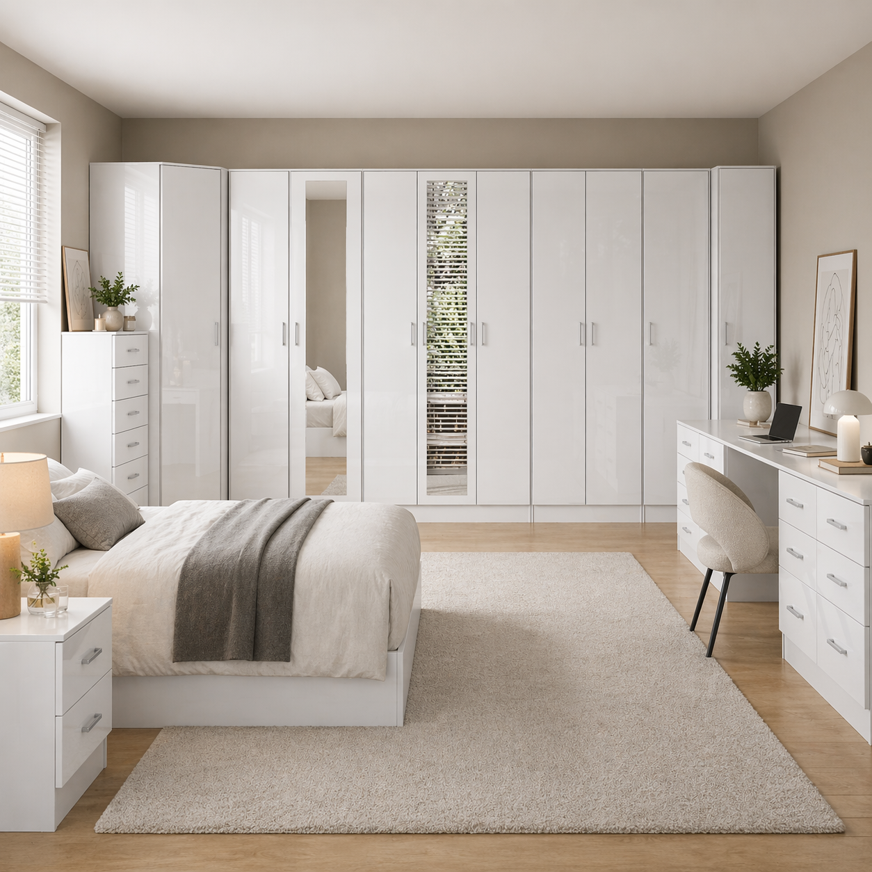 REFLECT 1dr Corner Bedroom Furniture Bundles Chest, Bedsides, Desks - 4 Colours